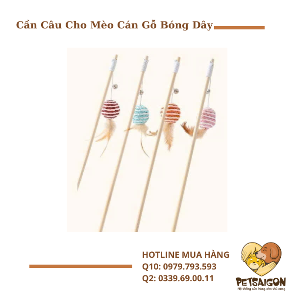 Cần Câu Cho Mèo Cán Gỗ Bóng Dây