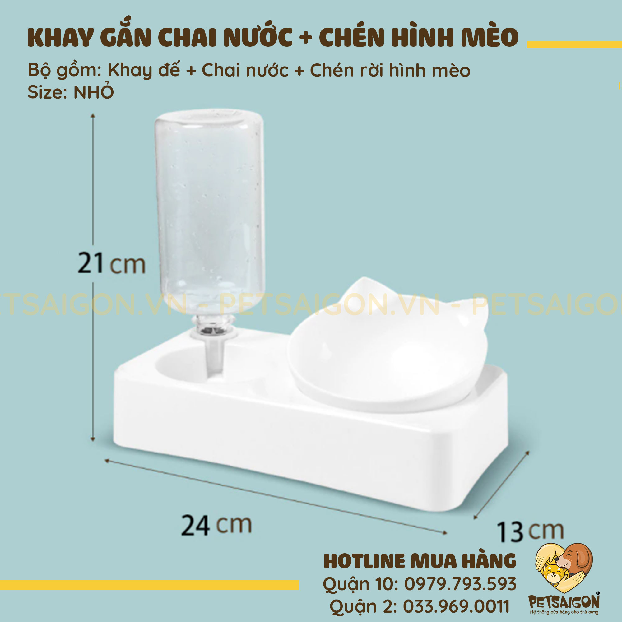 Tô Ăn Uống Cho Chó Mèo Có Gắn Chai Nước Chén Hình Mèo