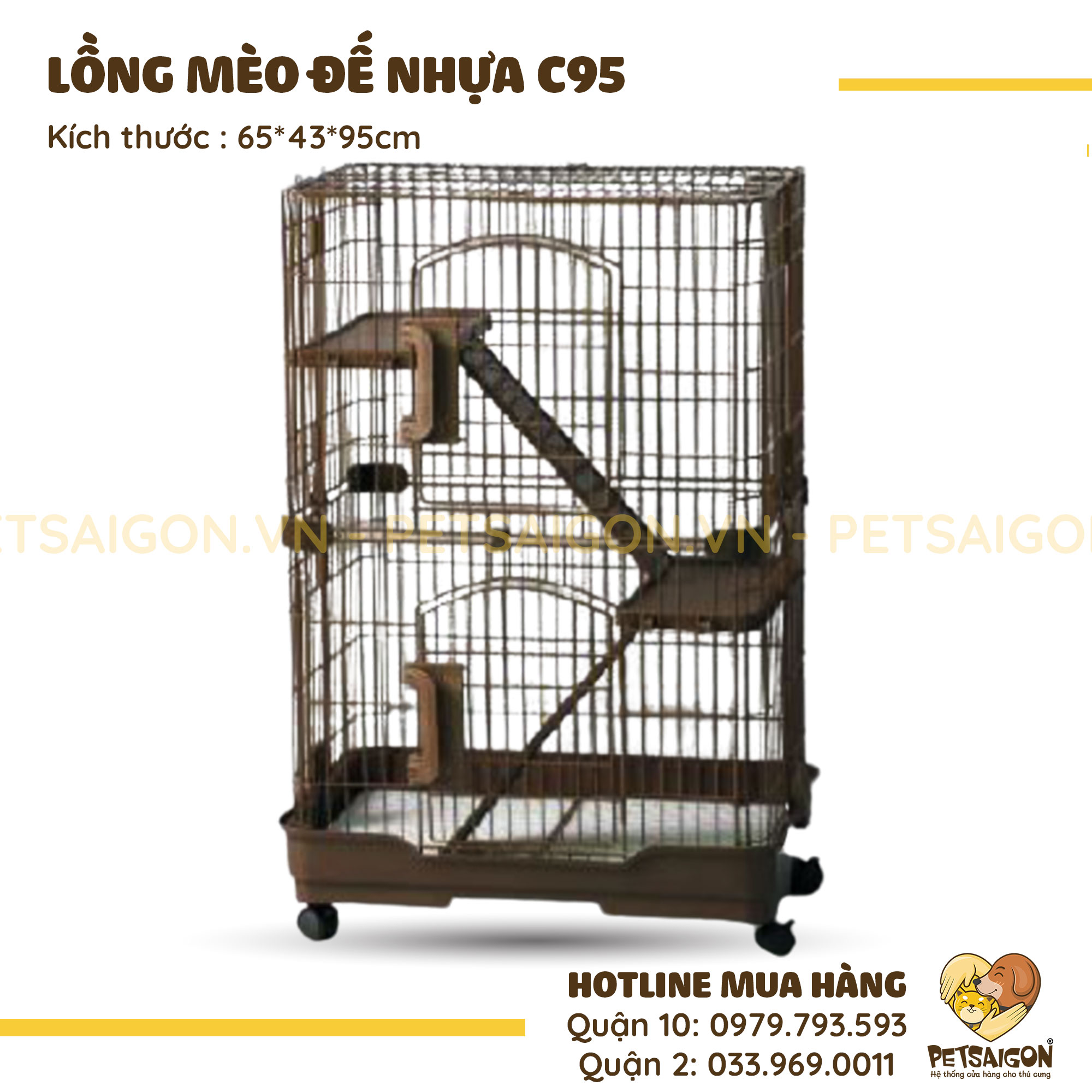 Lồng Cho Mèo Đế Nhựa 2 Tầng Mã C95