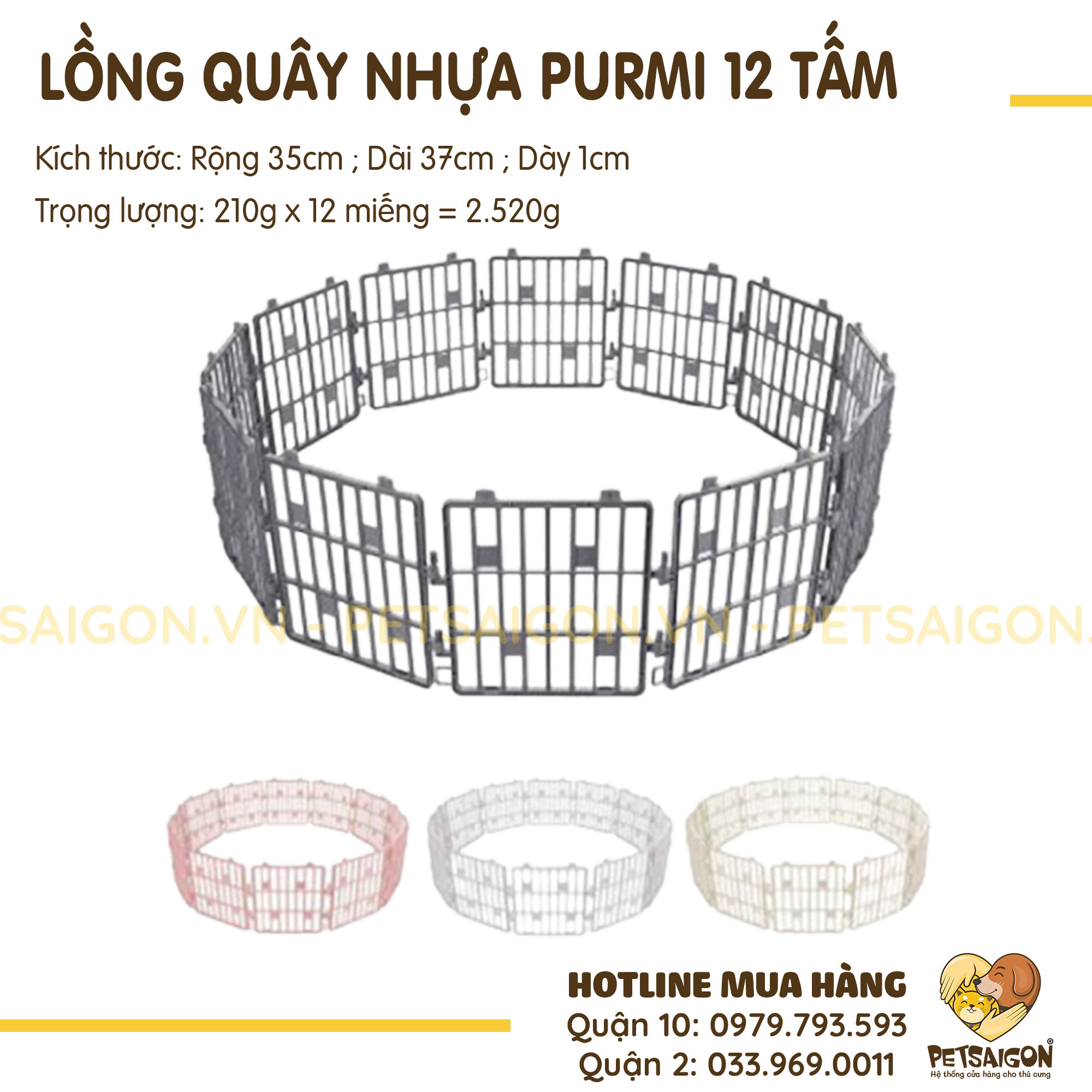 Lồng Quây Cho Chó Mèo Purmi 12 Tấm Nhựa 35x37cm