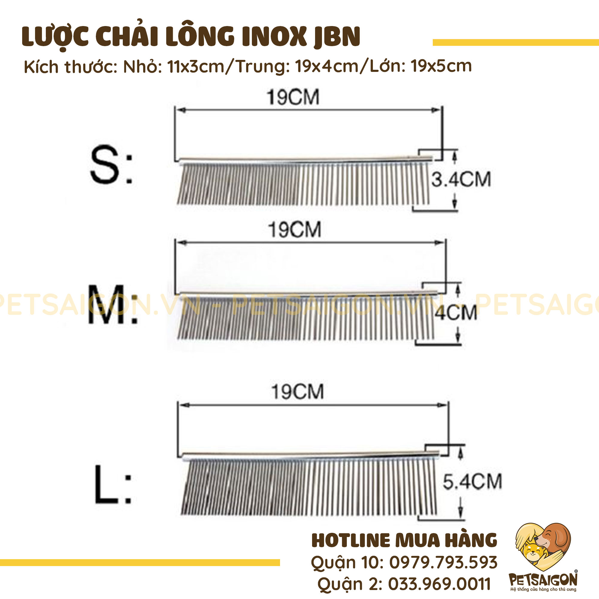 Lược Chải Lông Chó Mèo JBN Bằng Inox