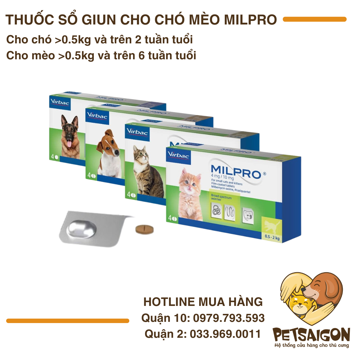 Thuốc Sổ Giun Cho Chó Mèo Milpro