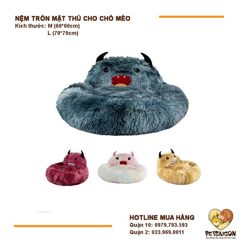 Nệm Cho Chó Mèo - Nệm Tròn Mặt Thú 2 Sừng