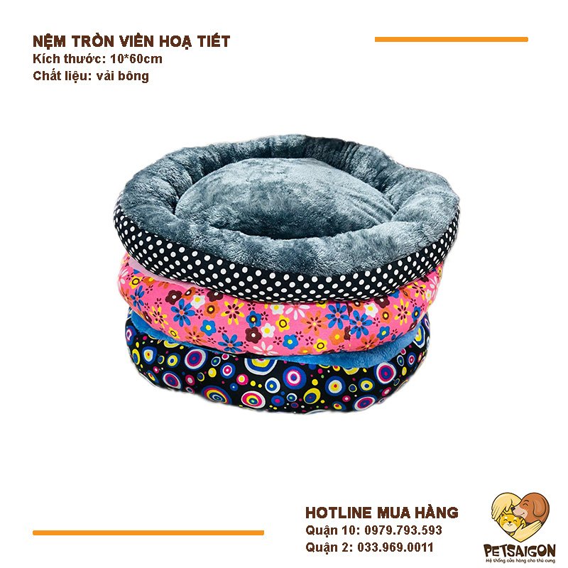 Nệm Cho Chó Mèo - Nệm Tròn Viền Họa Tiết