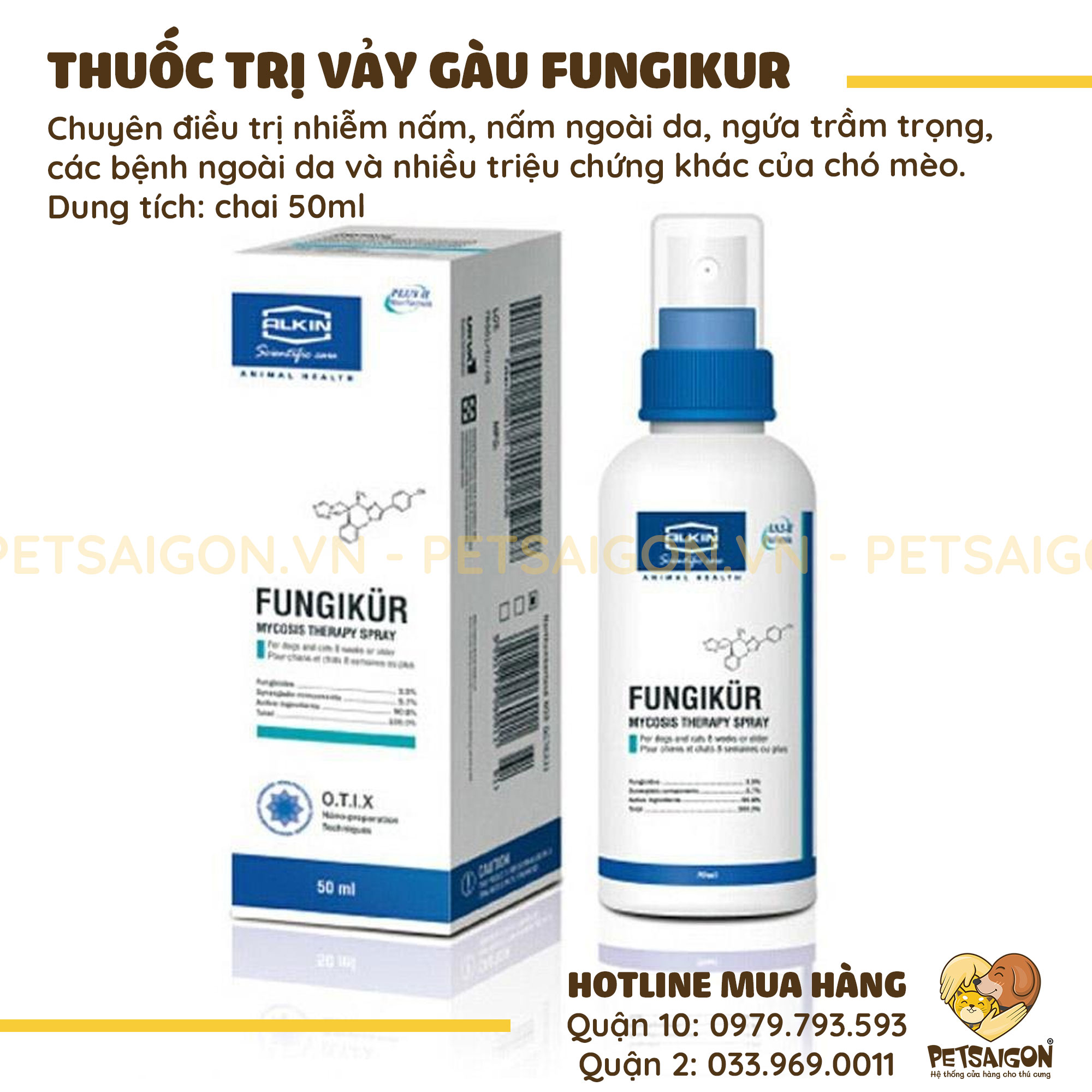 Thuốc Xịt Trị Viêm Da Dạng Vảy Gàu Cho Chó Mèo Fungikur