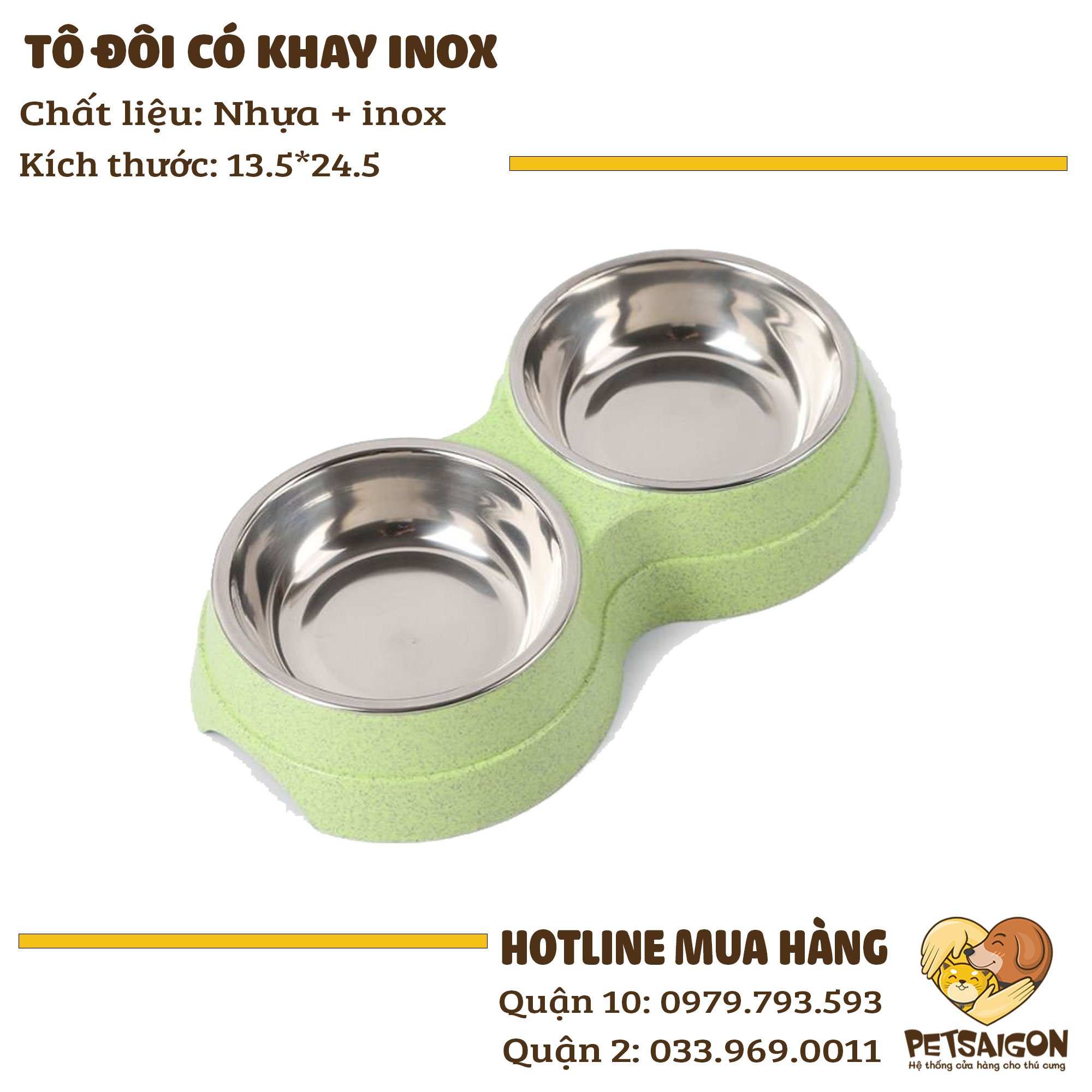 Tô Cho Chó Mèo - Tô Đôi Có Khay Inox