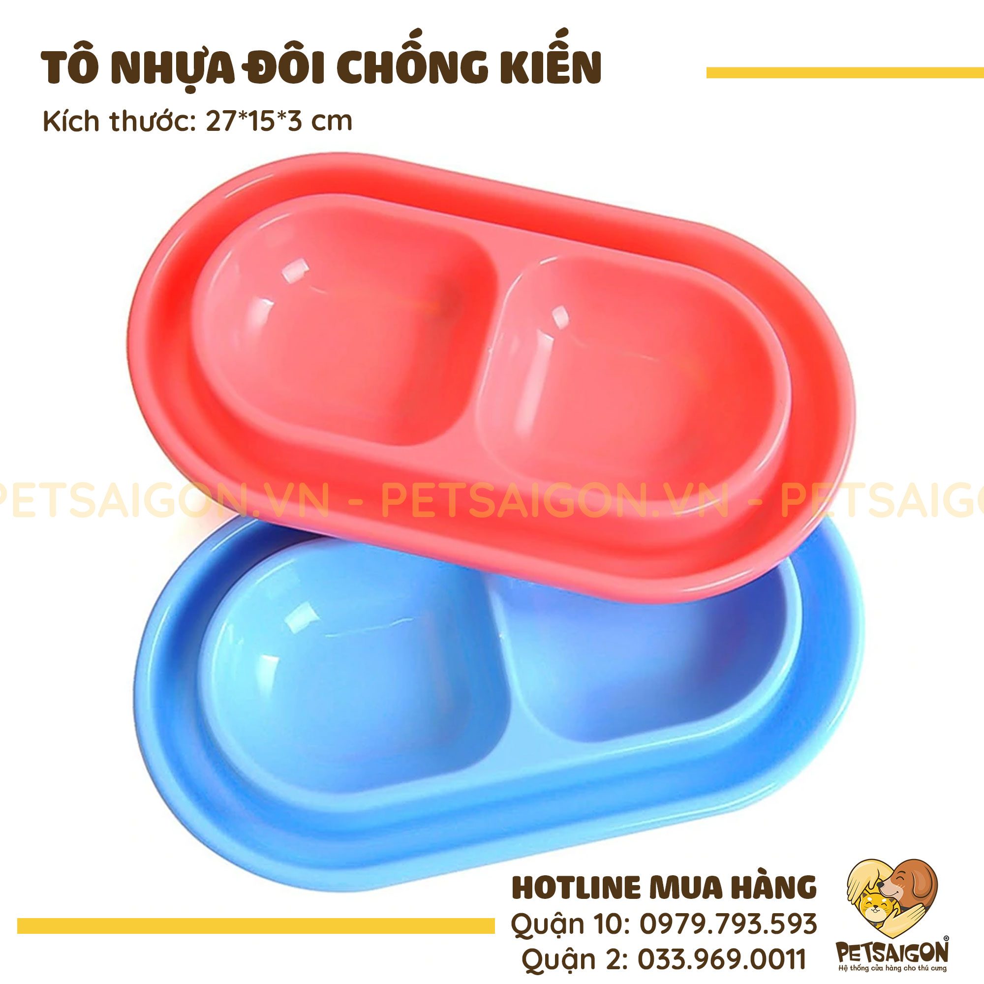 Tô Ăn Cho Chó Mèo Bằng Nhựa Dạng Đôi Chống Kiến