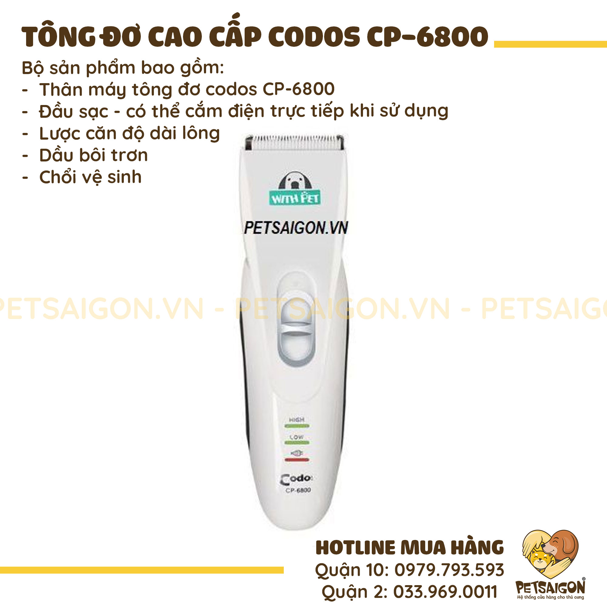 Codos - Tông Đơ Cho Chó Mèo Codos CP-6800 Cao Cấp