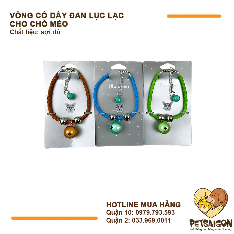 Vòng Cổ Cho Chó Mèo Dây Đan Lục Lạc