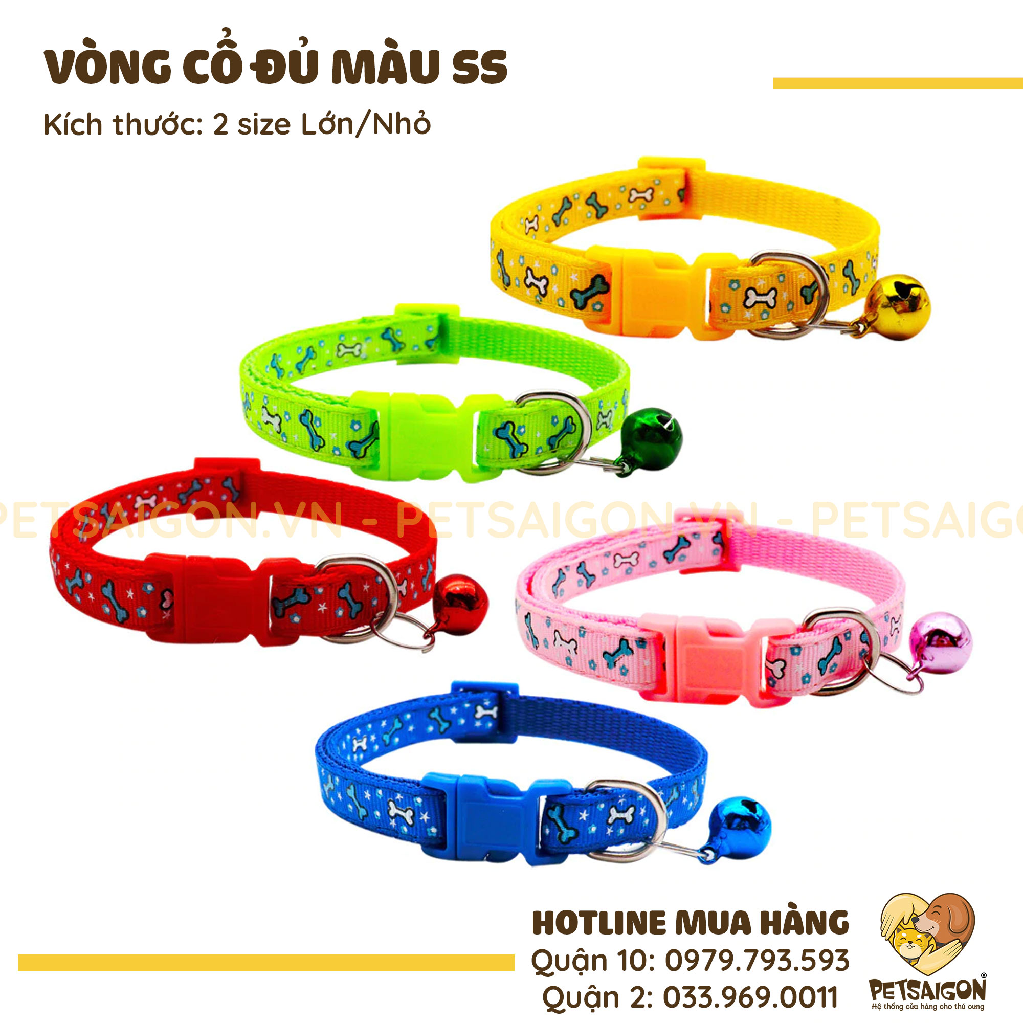 Vòng Cổ Cho Chó Mèo SS Đủ Màu