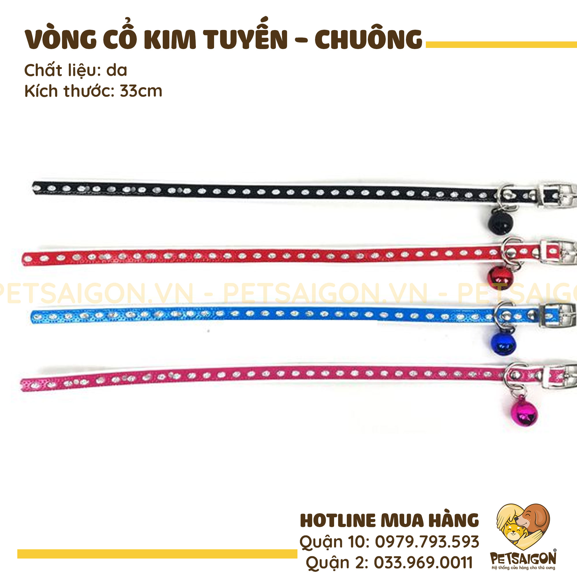 Vòng Cổ Cho Chó Mèo Kim Tuyến Có Chuông