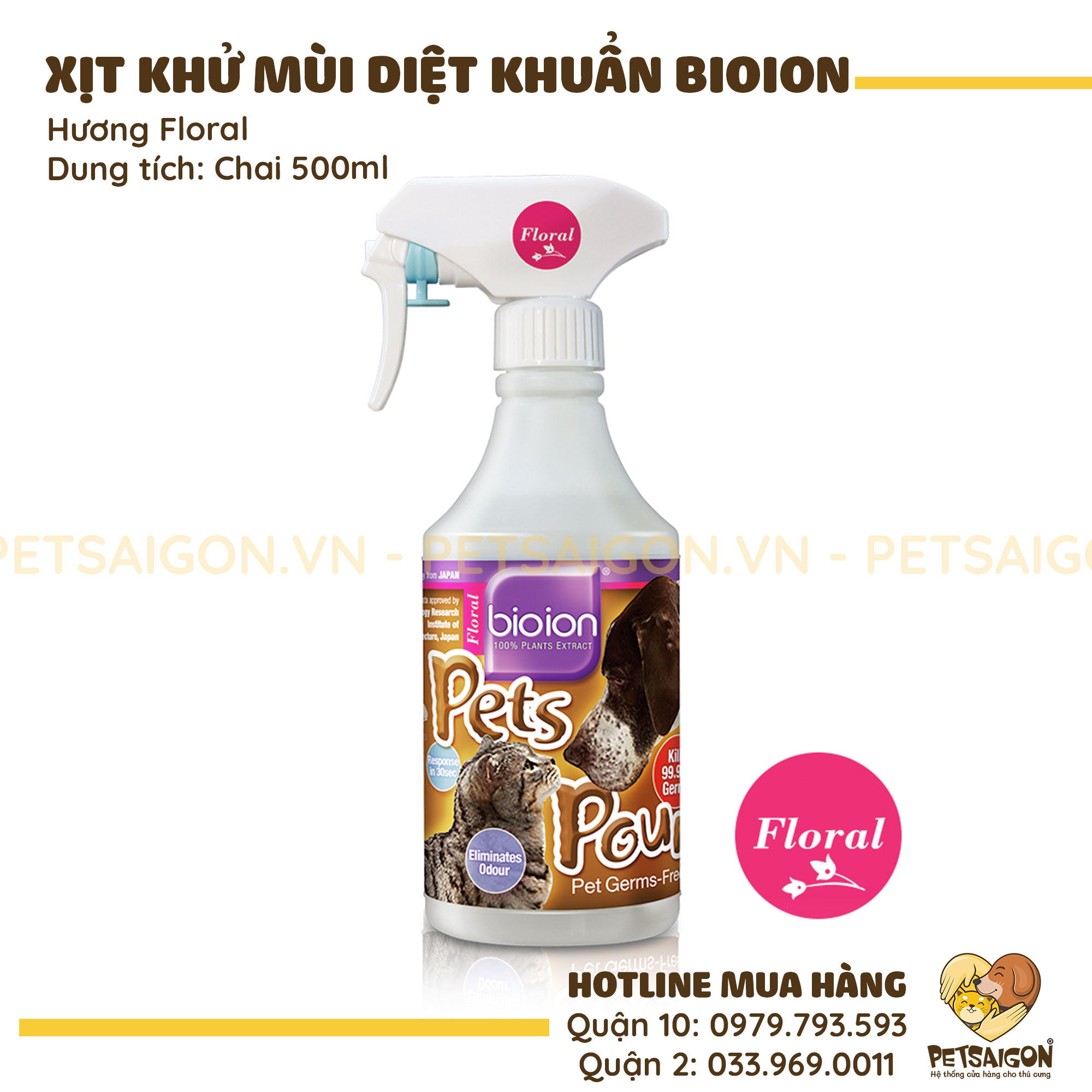 Xịt Khử Mùi Và Diệt Khuẩn Cho Chó Mèo Bioion Pet Bounce 500nl