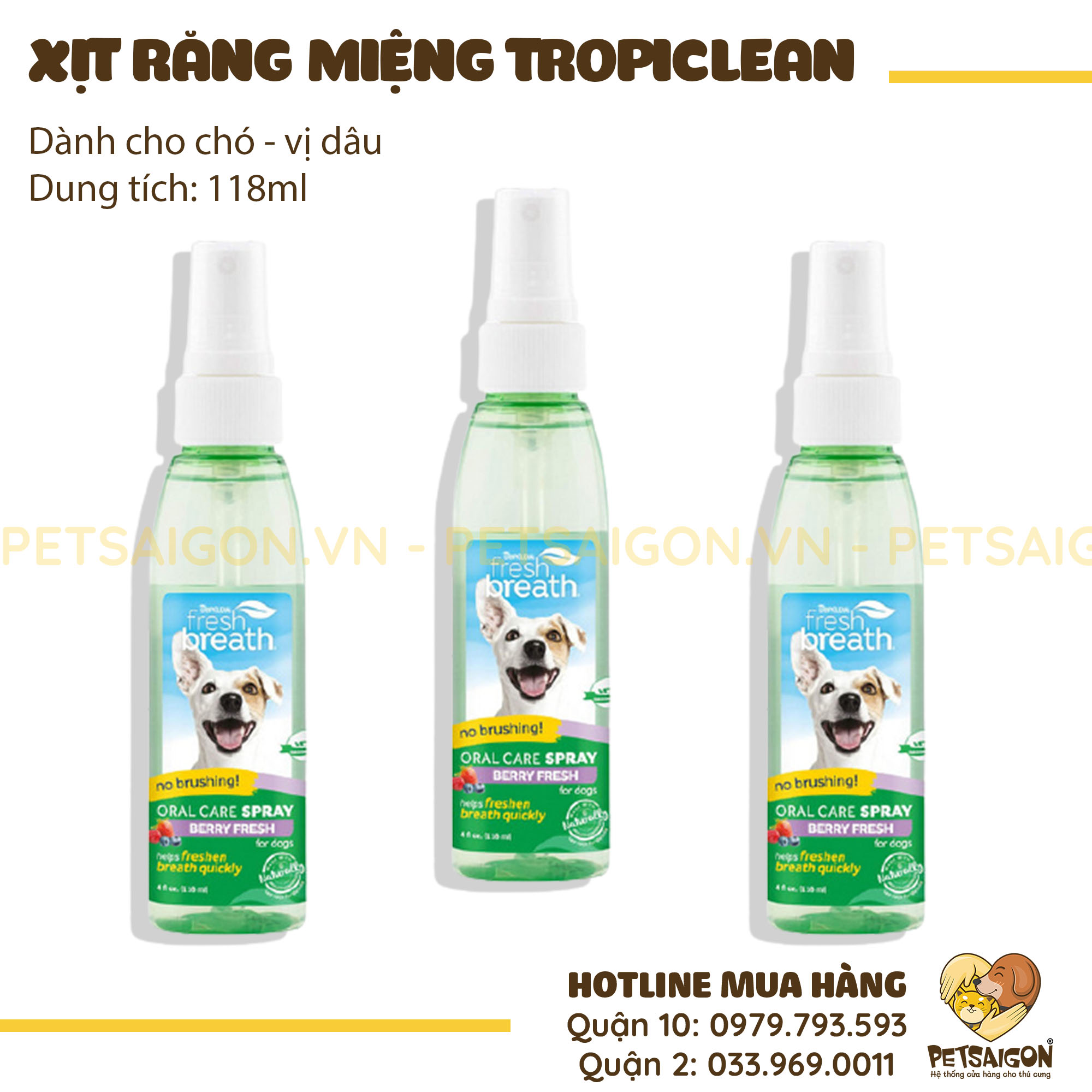 Xịt Răng Miệng Cho Chó Tropiclean - 118ml