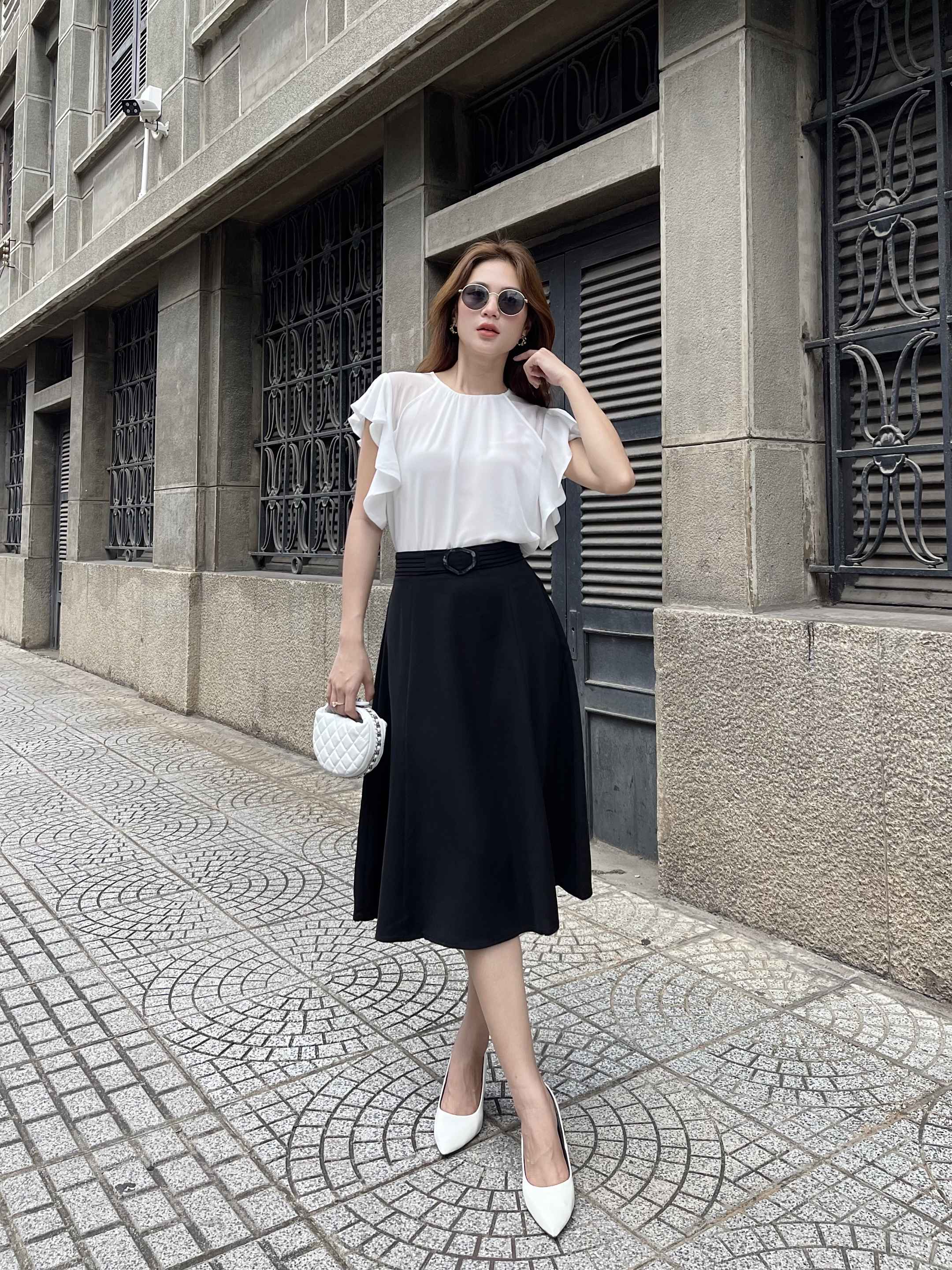 Chân váy voan họa tiết hoa dáng chữ A lưng thun - sakurafashion.vn