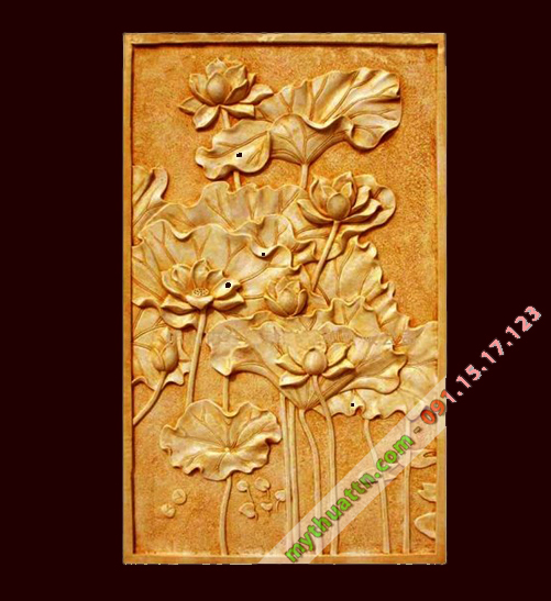 Phù điêu hoa sen đắp bằng xi măng giả đồng