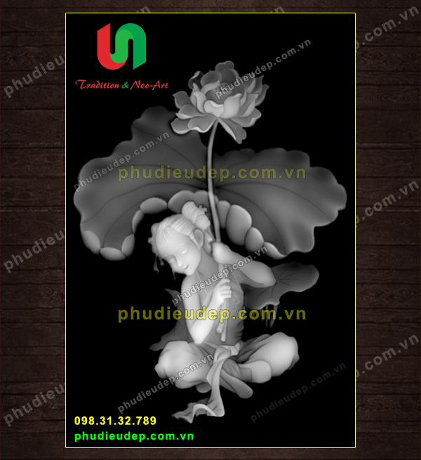phù điêu bé gái và hoa sen