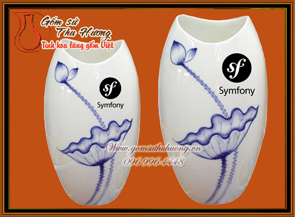 Mẫu in logo lên gốm sứ đẹp - lọ hoa Bát Tràng in logo doanh nghiệp
