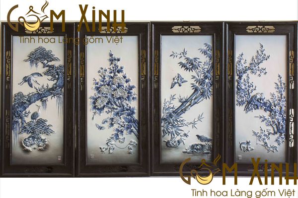 Mẫu tranh tứ quý gốm Bát Tràng đẹp - hướng dẫn cách treo tranh tứ quý đúng