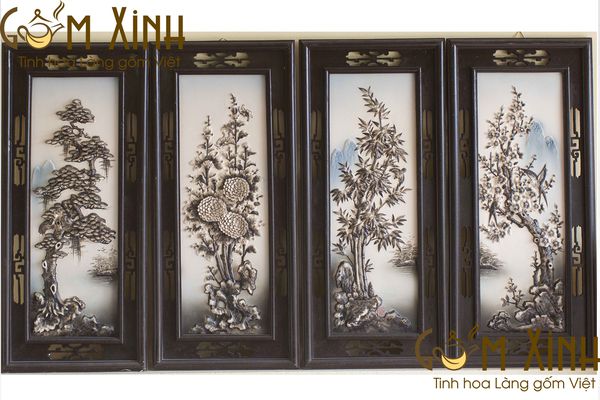 Mẫu tranh tứ quý gốm Bát Tràng - treo tranh tứ quý như thế nào đúng?