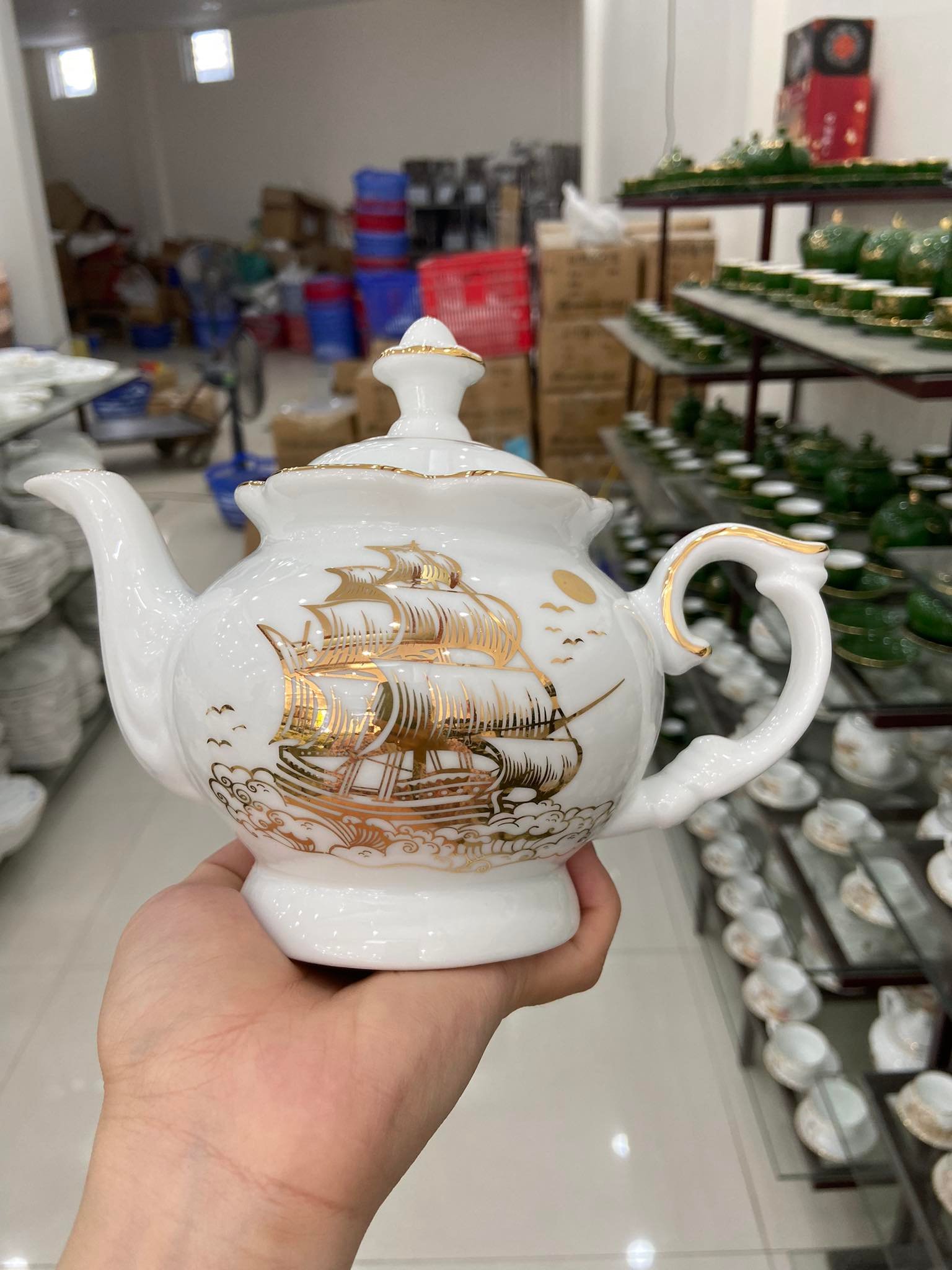 Bộ bình trà Phú Quý thuyền buồm vàng kim