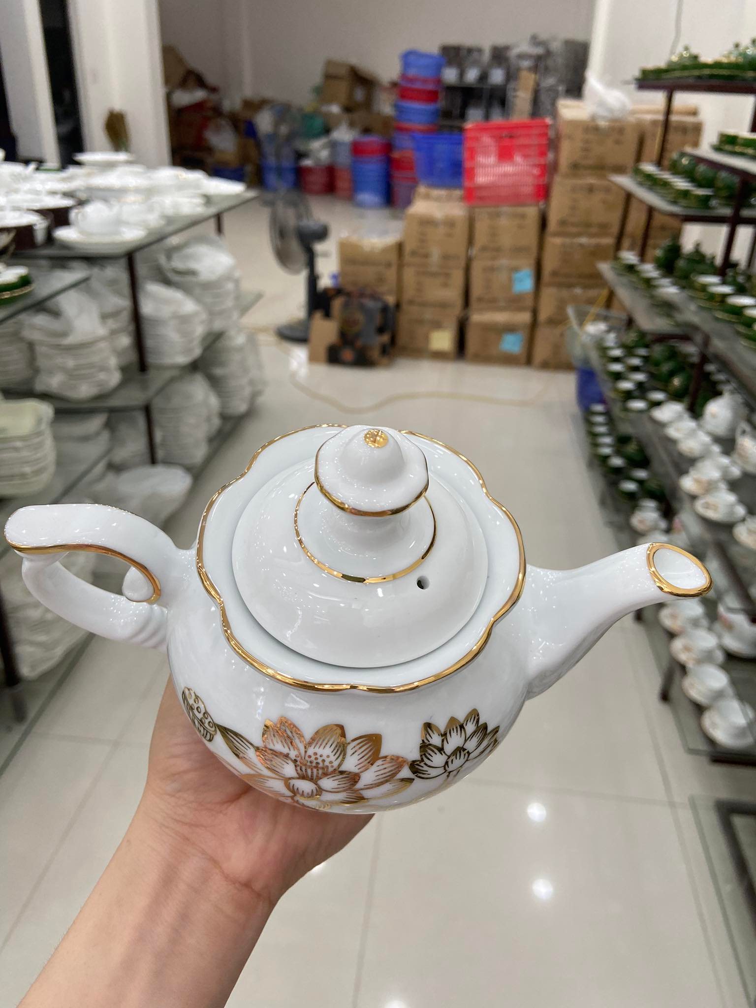 Bộ bình trà Phú Quý sen đại vàng kim