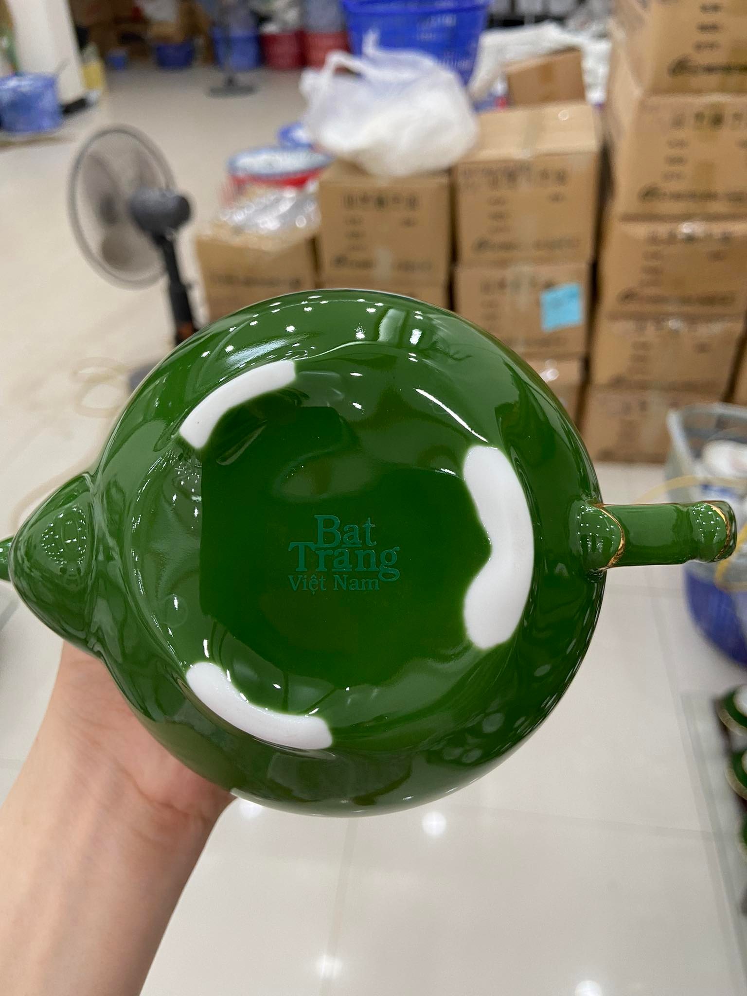 Bộ trà ba chân Công Phúc Lộc Thọ men Ngọc Lục Bảo vàng kim