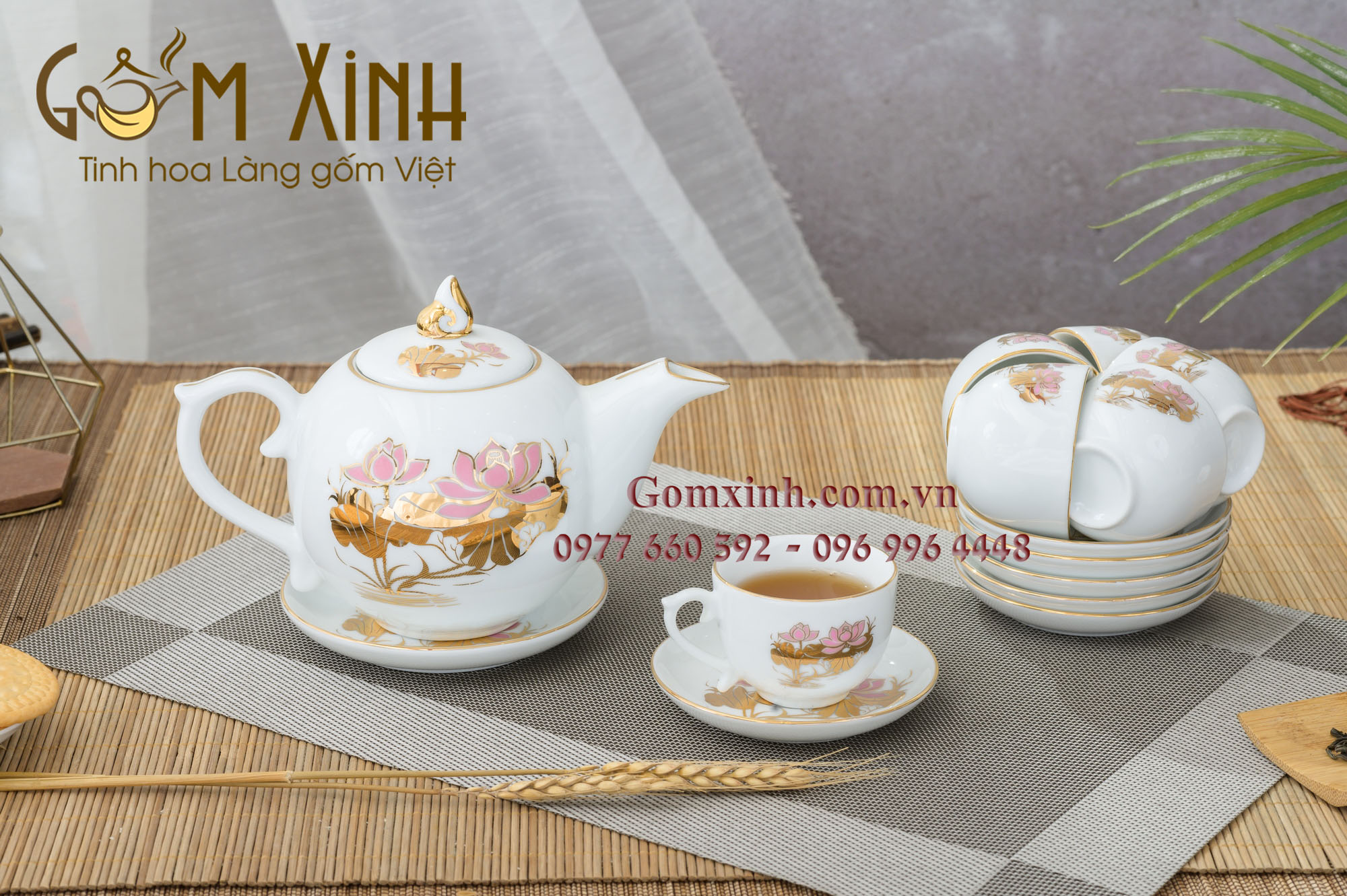 Bộ trà Chóp lửa sen hồng vàng kim