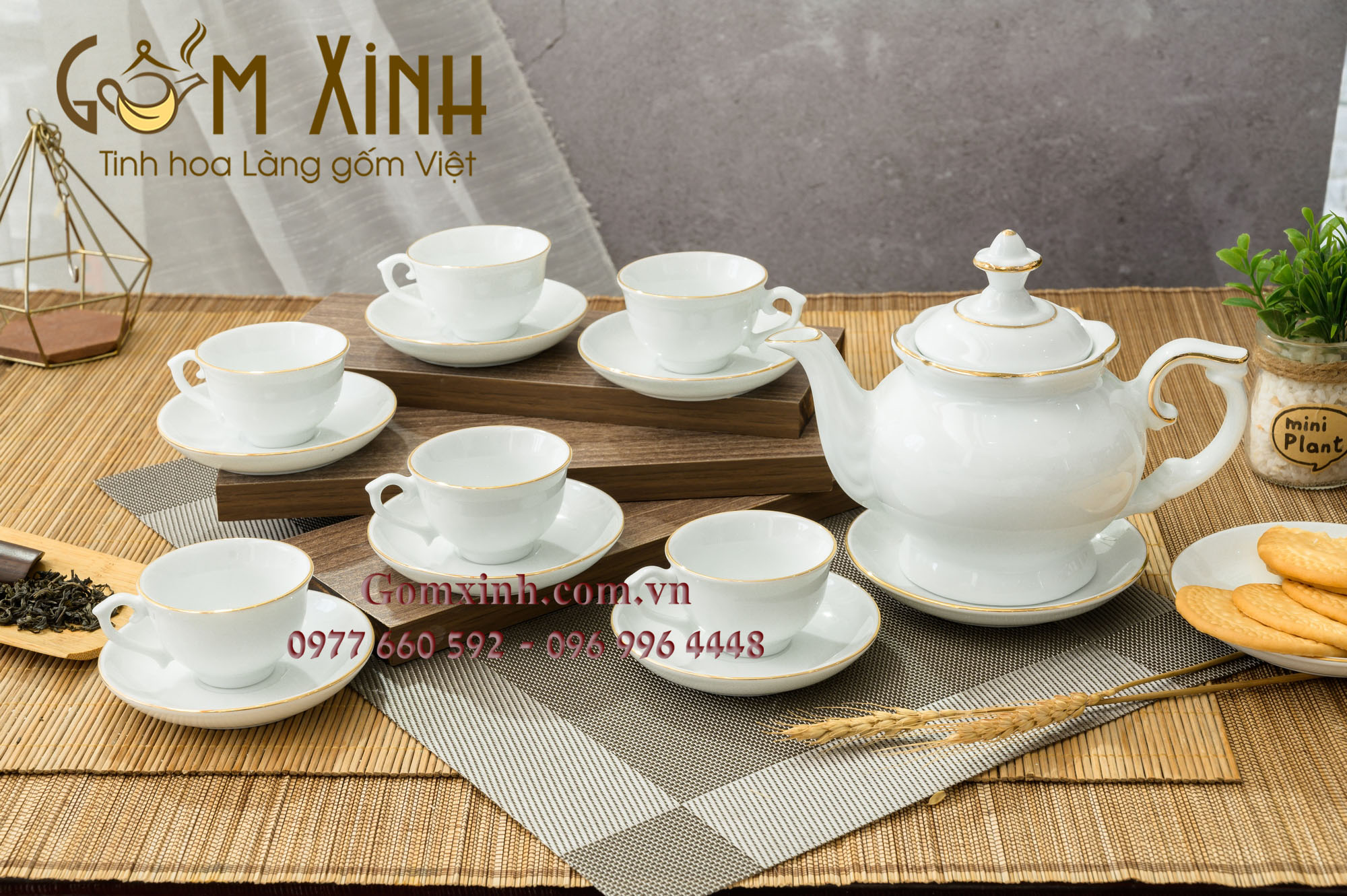 Bộ trà Phú Quý cỡ S2 viền vàng kim