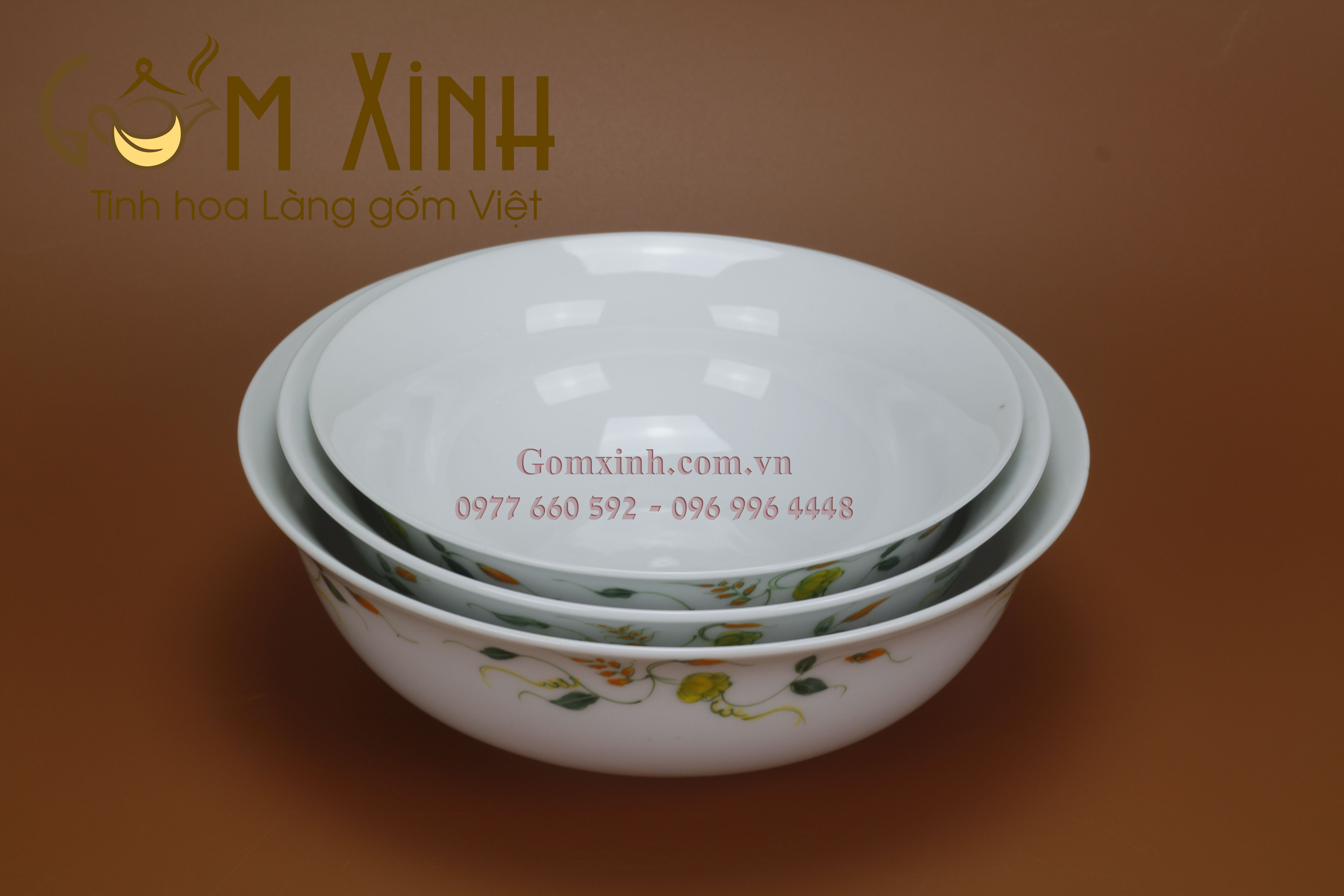 Bộ bát tô loe bát tràng vẽ hoa dây