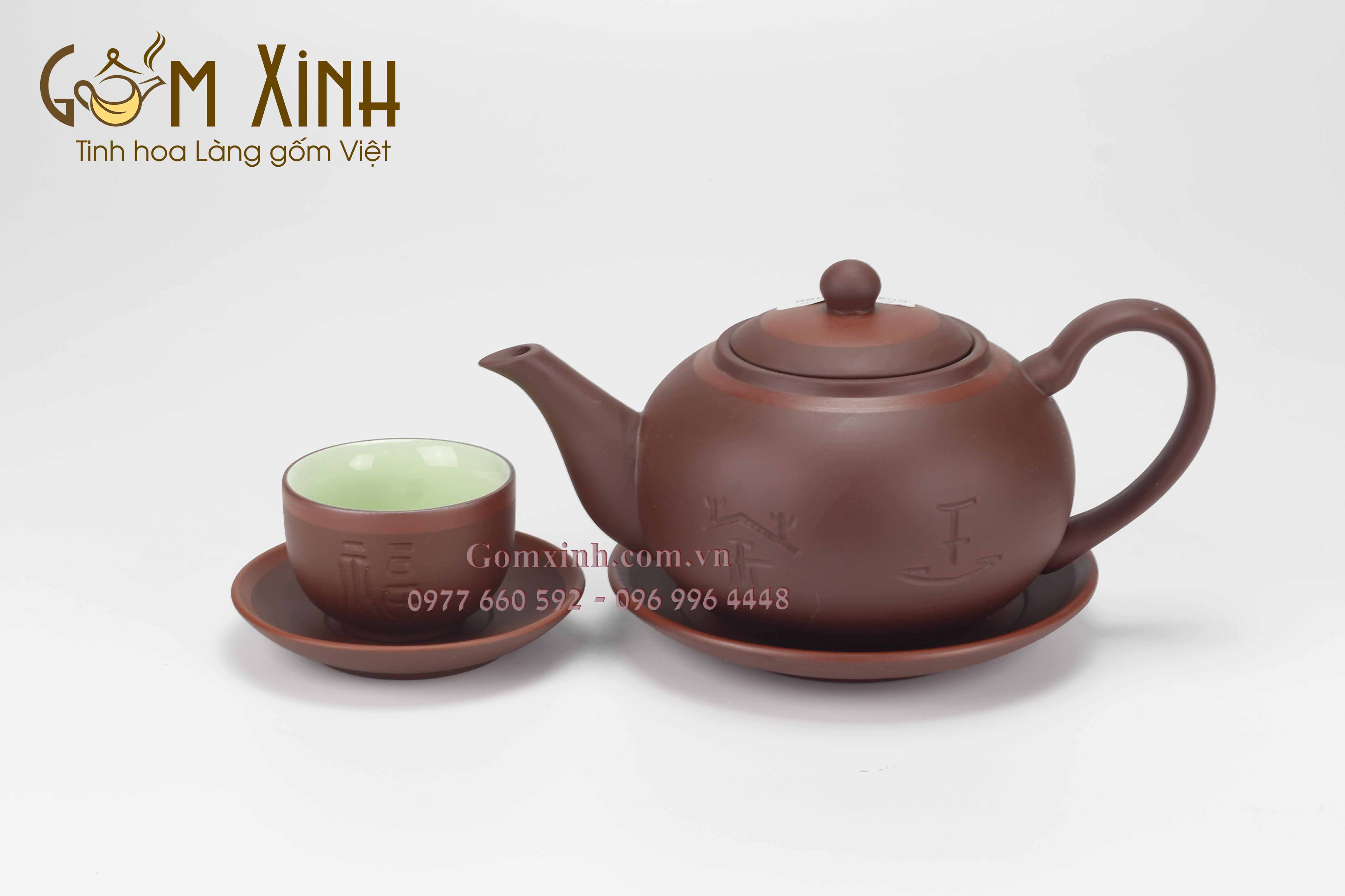 Bộ trà tử sa Tống Phúc Lộc Thọ đỏ (Hàng Nghệ Nhân)