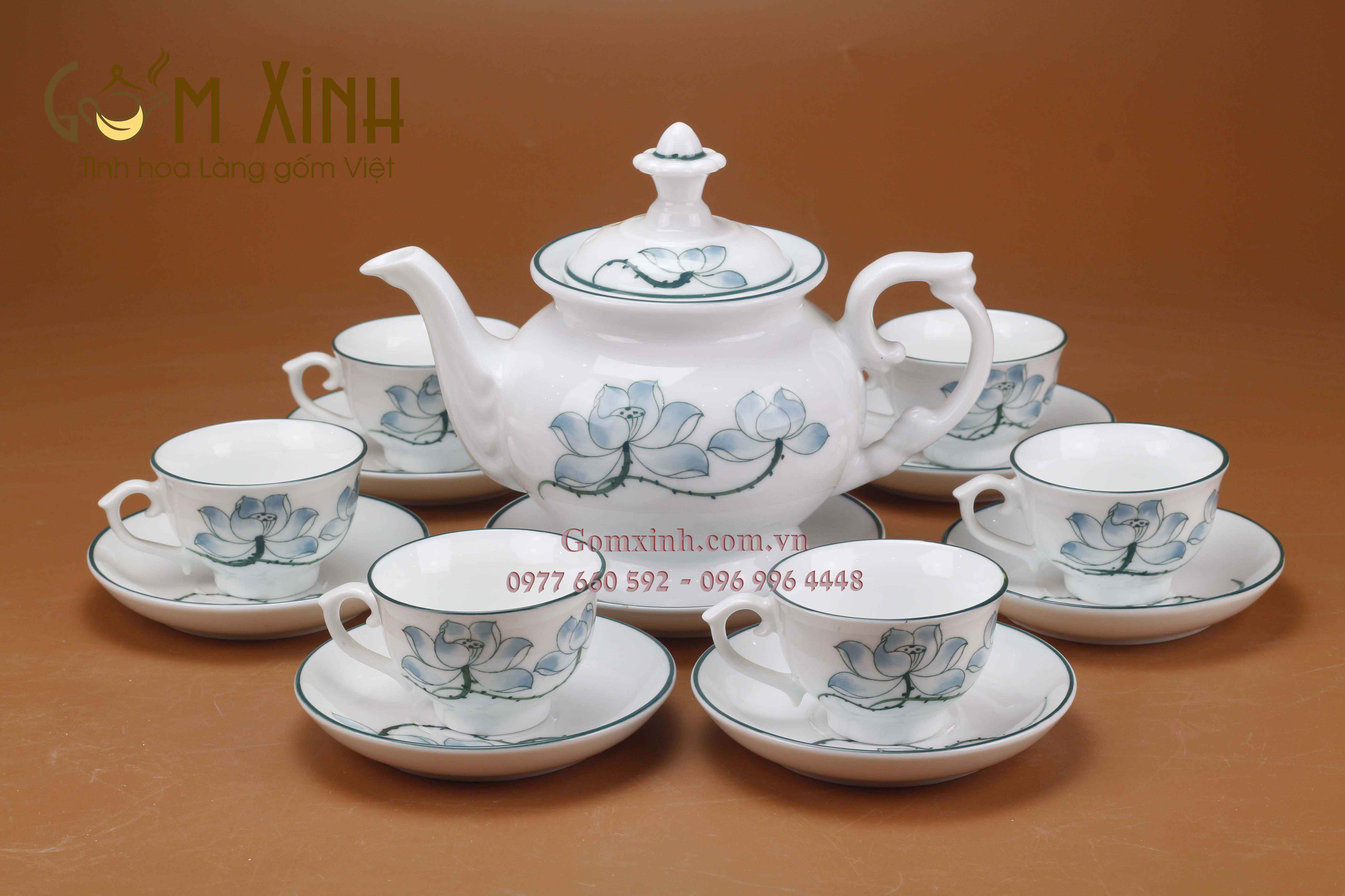Bộ bình trà Phú Quý vẽ hoa sen