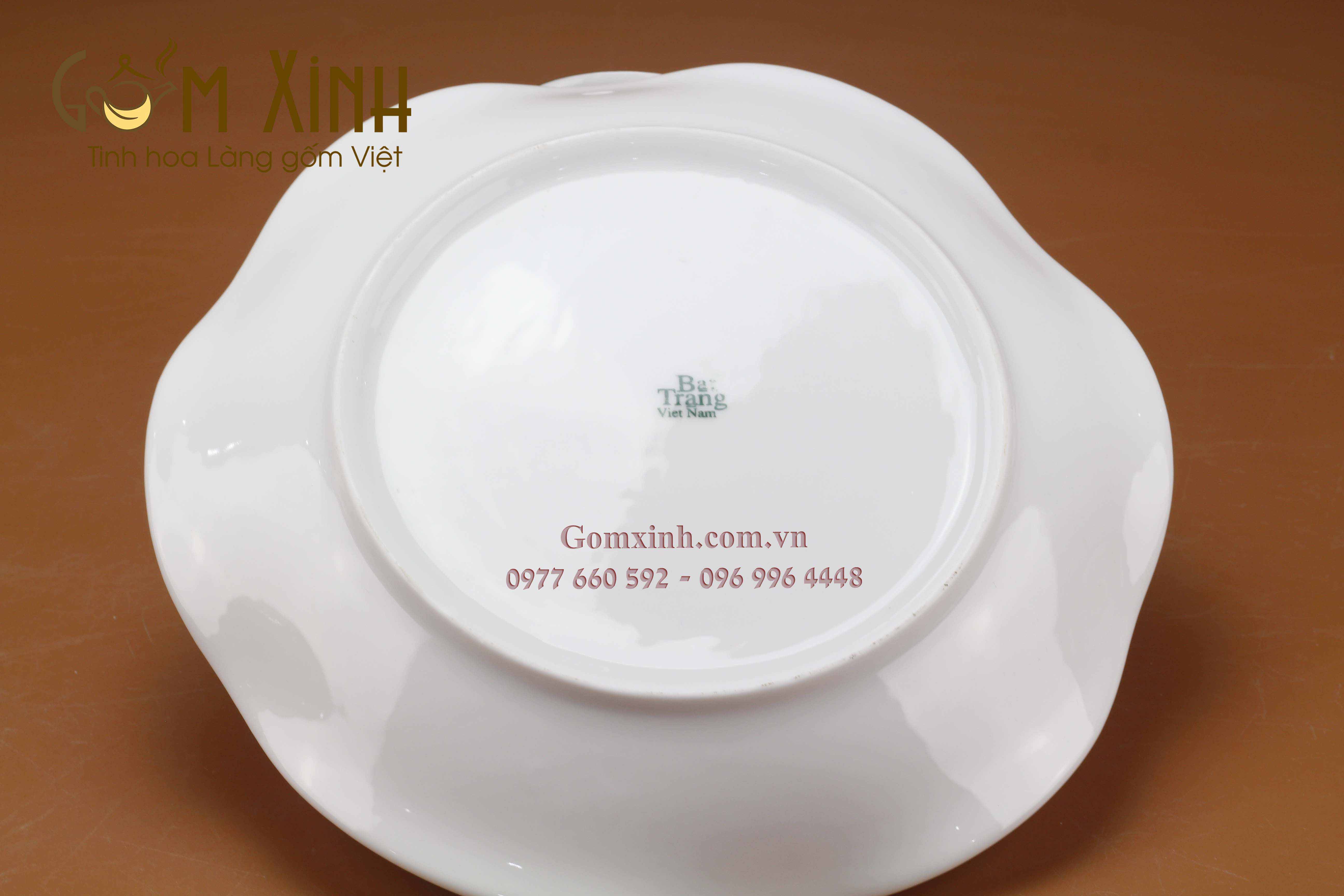 Bộ Chóp lửa vẽ hoa sen viền vàng kim khay lá