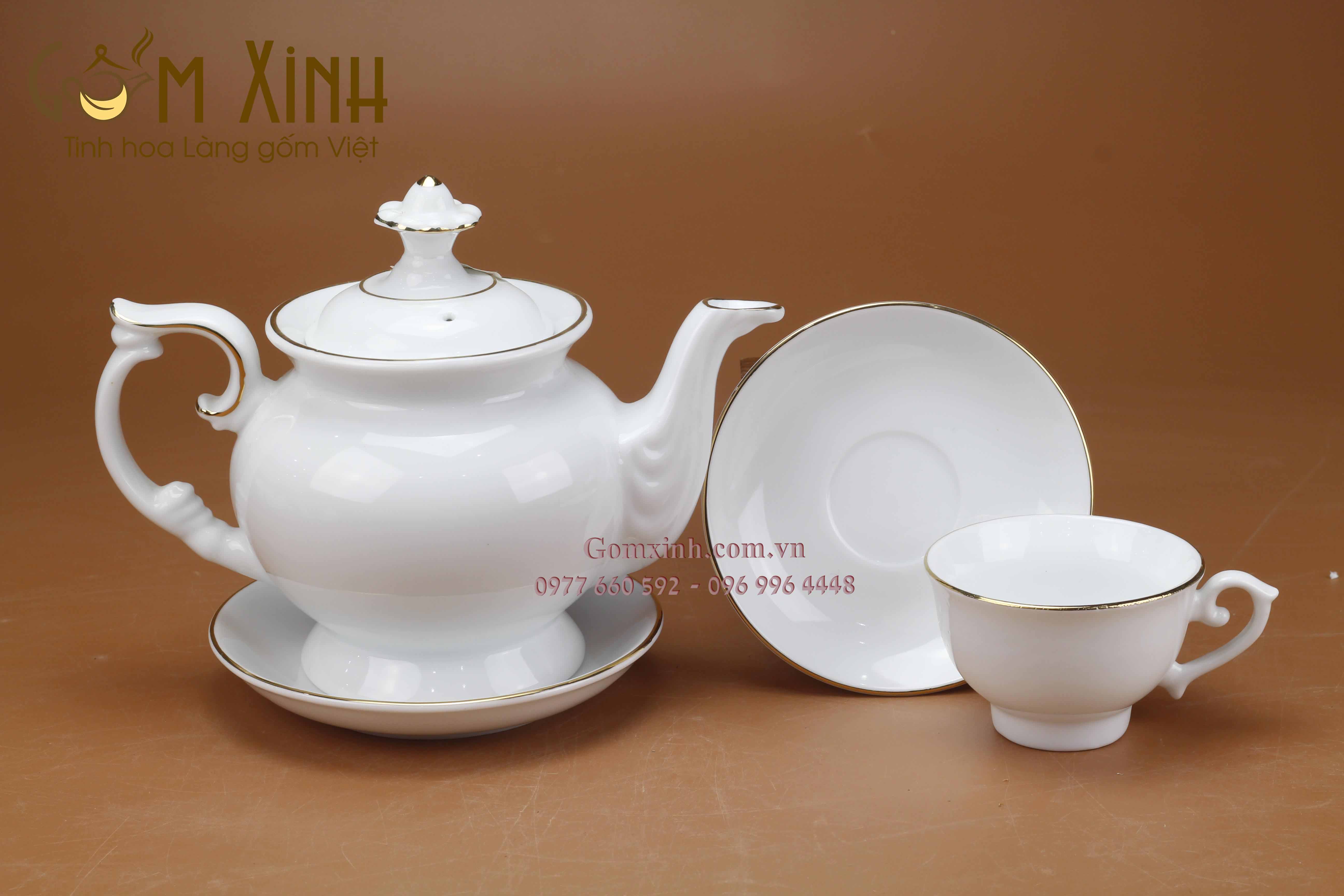 Bộ trà Phú Quý S1 (cỡ lớn) viền vàng kim kèm phụ kiện