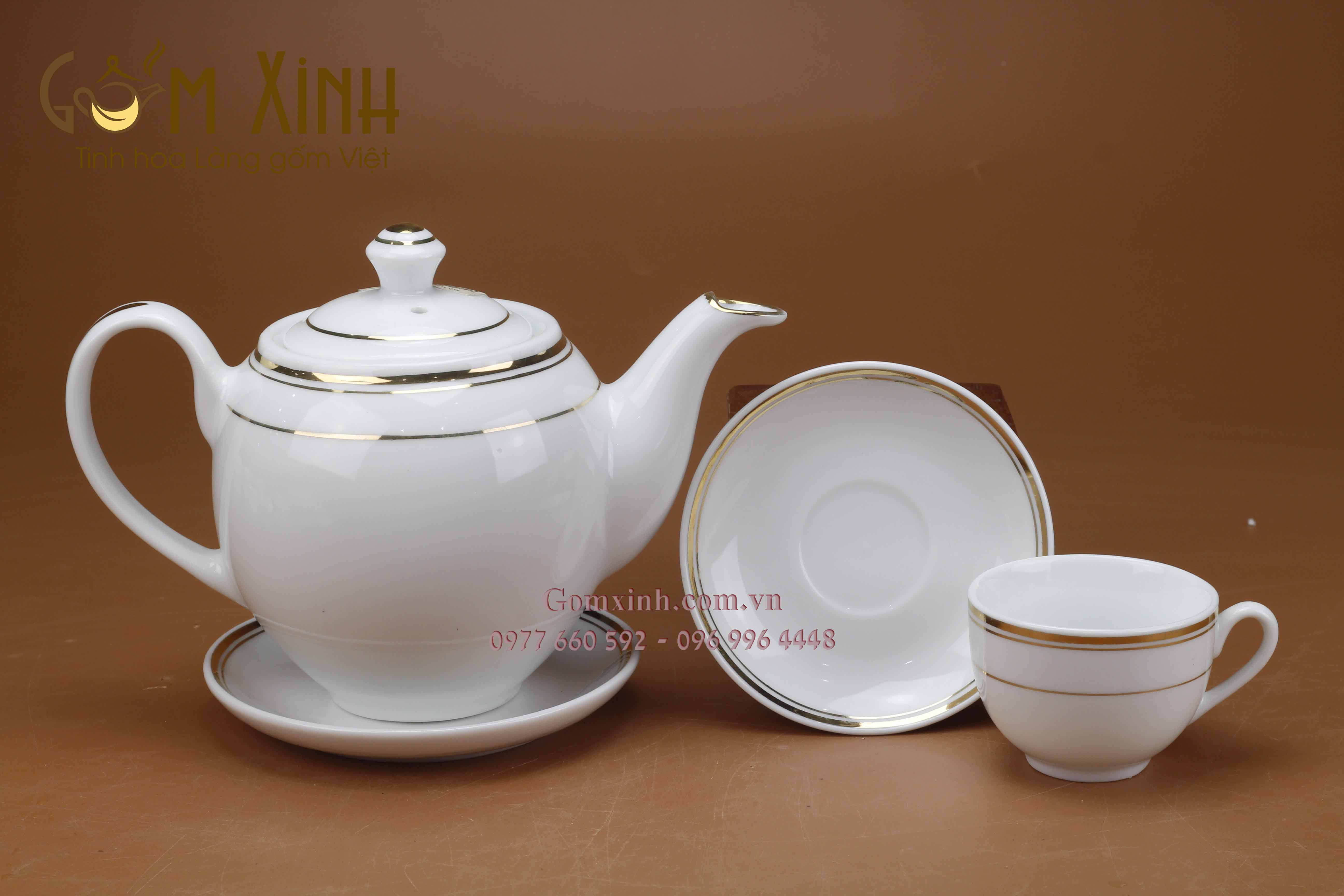 Bộ trà Minh Long viền vàng kim kèm phụ kiện