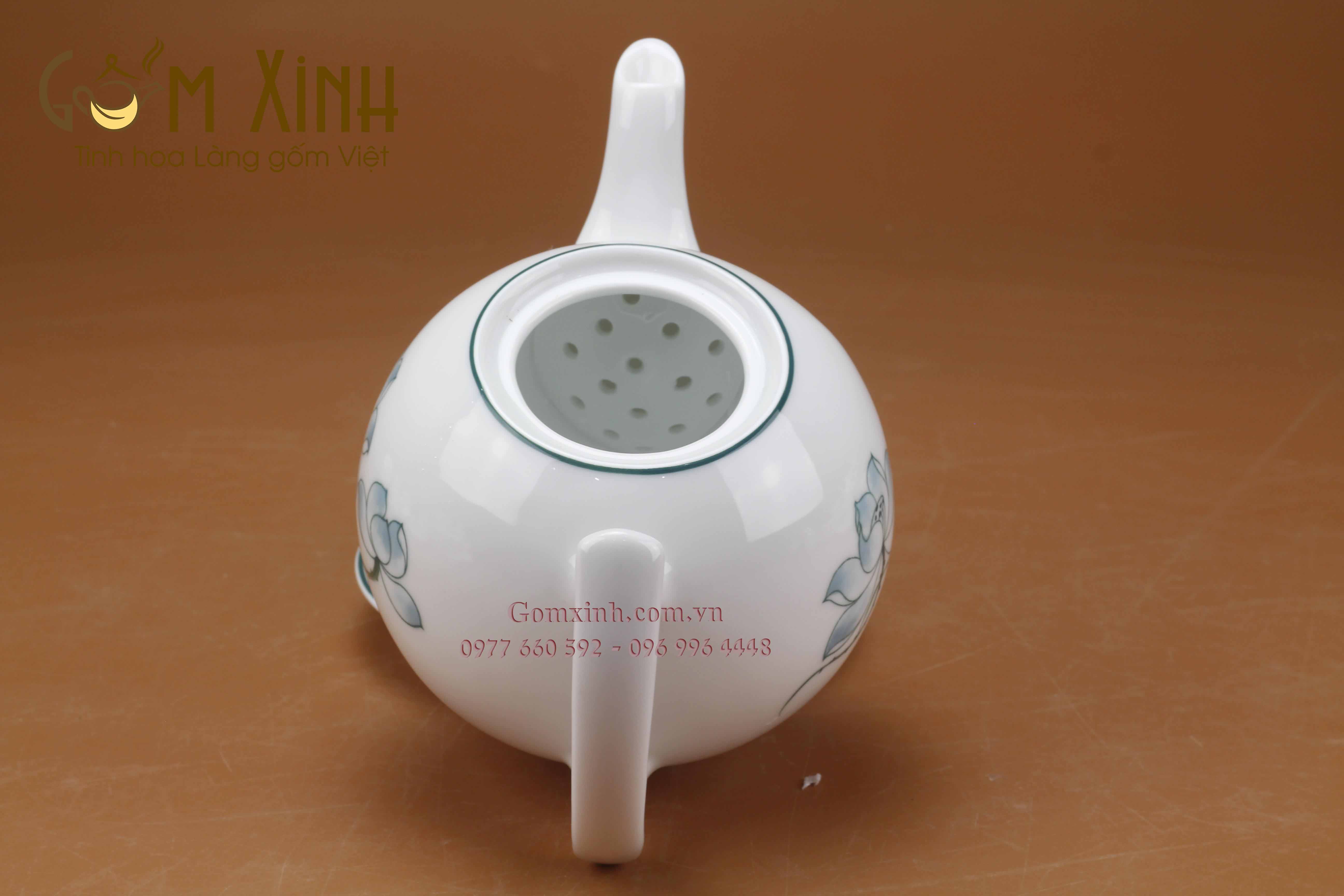 Bộ trà Bưởi cành vẽ hoa sen kèm phụ kiện