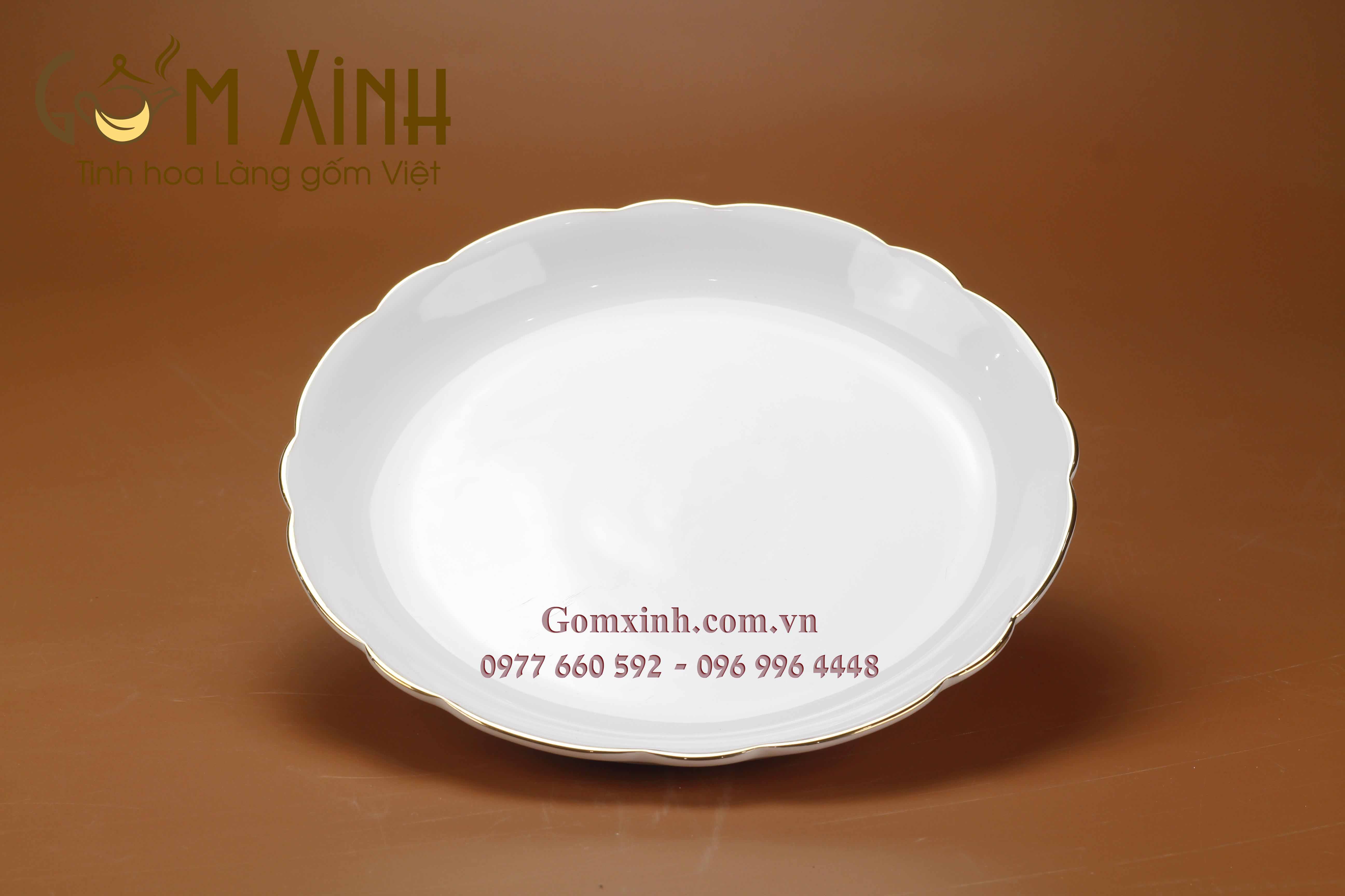 Bộ trà dáng chuông kèm khay viền vàng kim