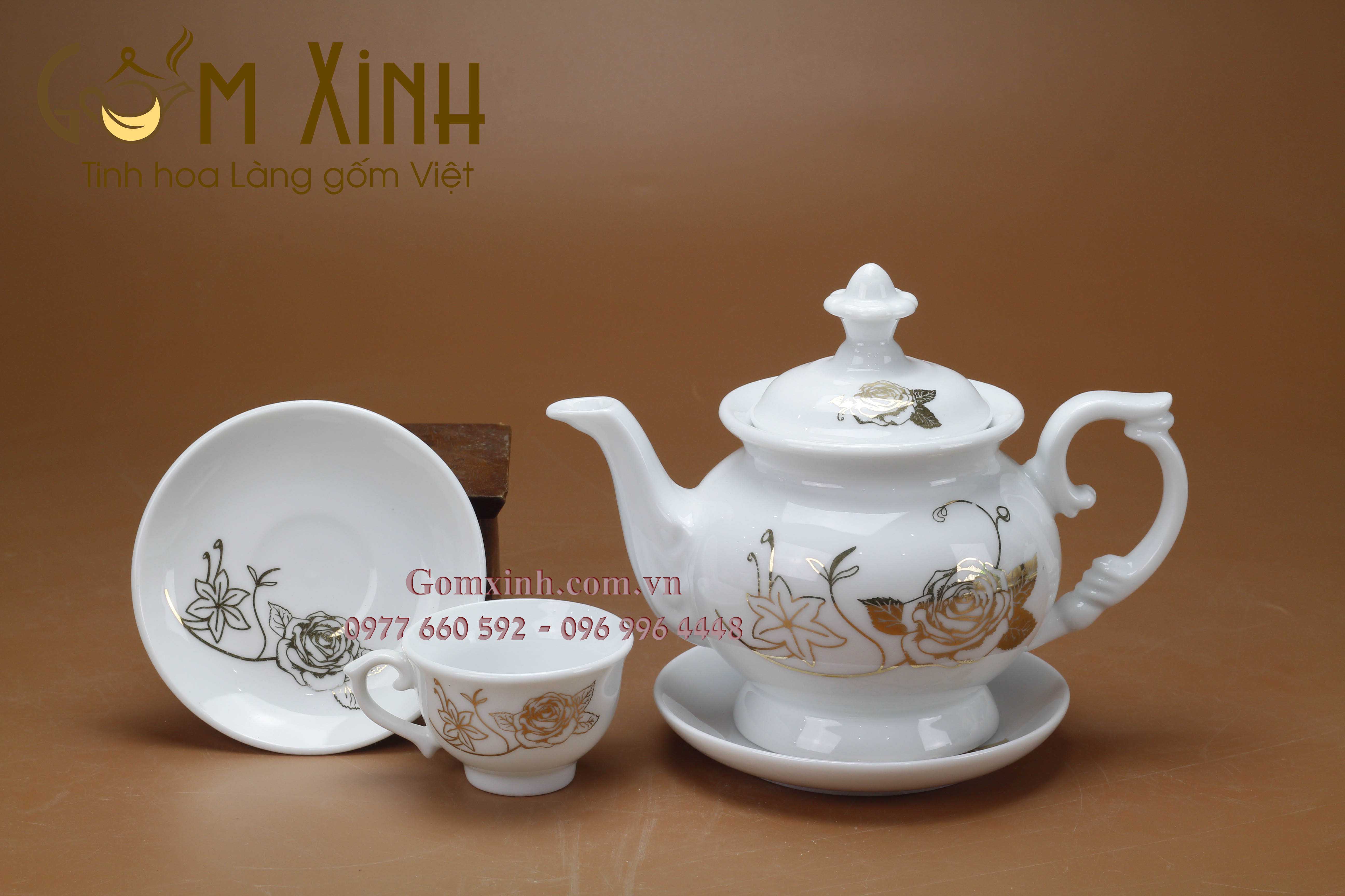 Bộ trà Phú Quý hoa hồng vàng kim