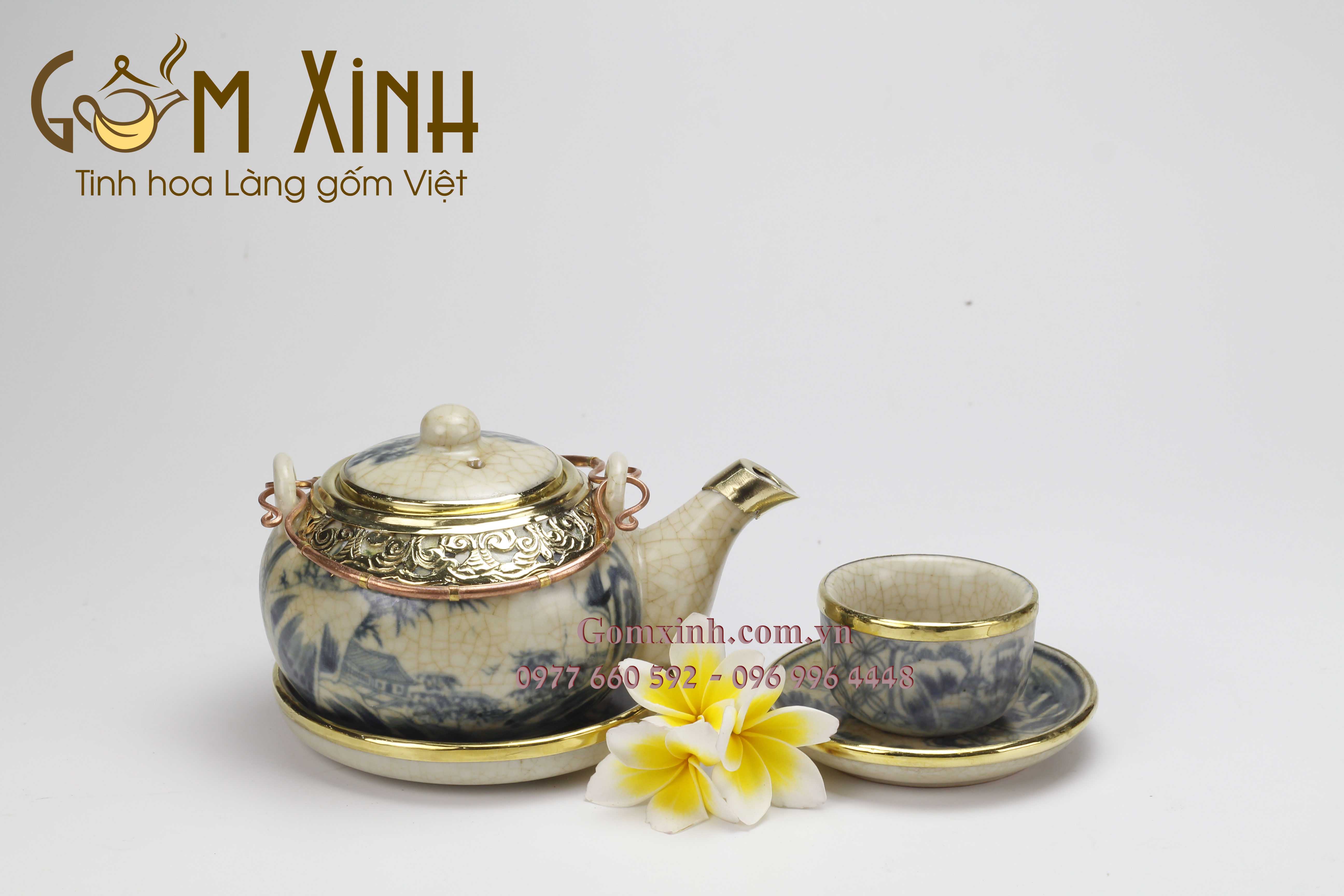 Bộ Nhật men rạn giả cổ bọc đồng