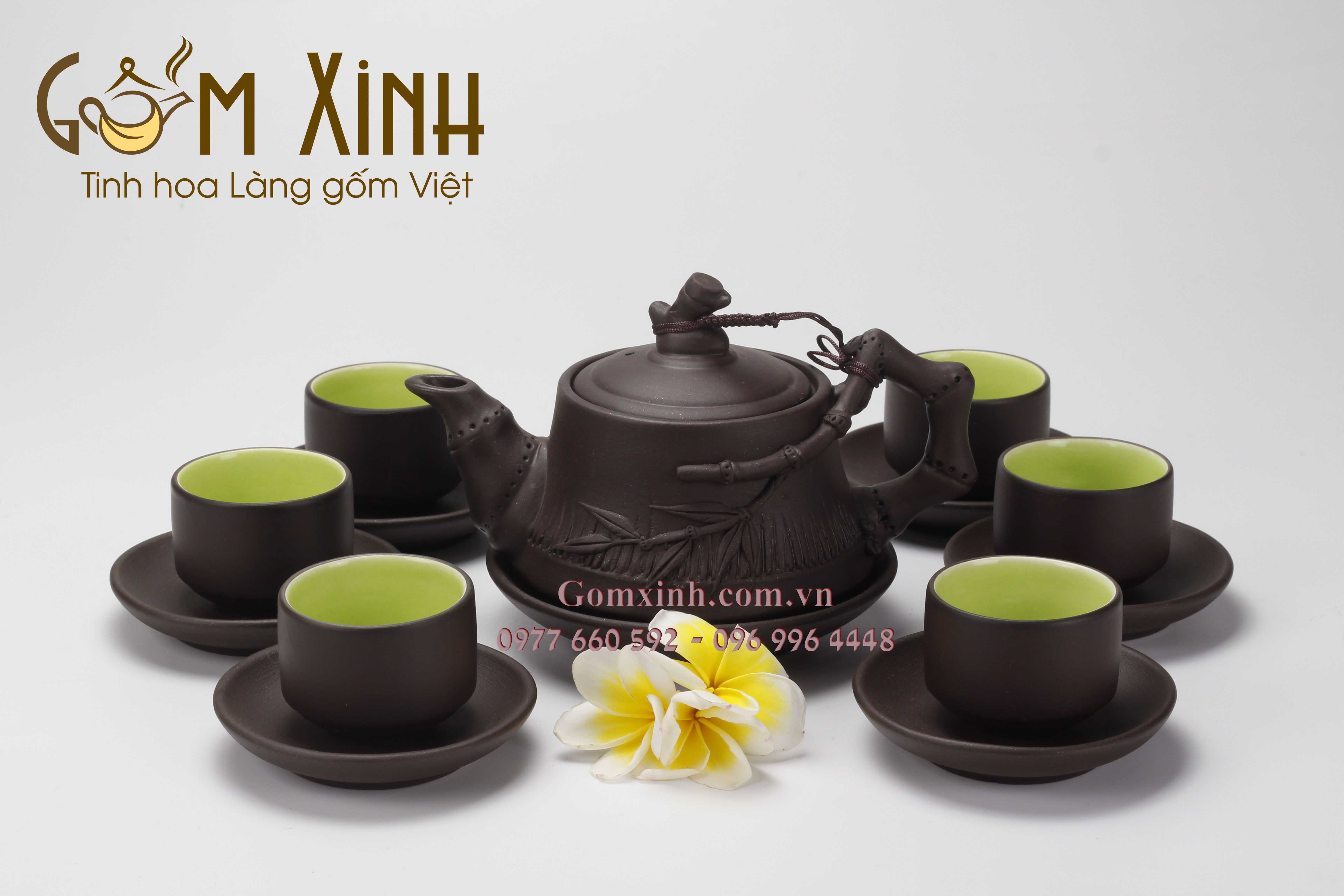 Bộ trà cành trúc đắp nổi