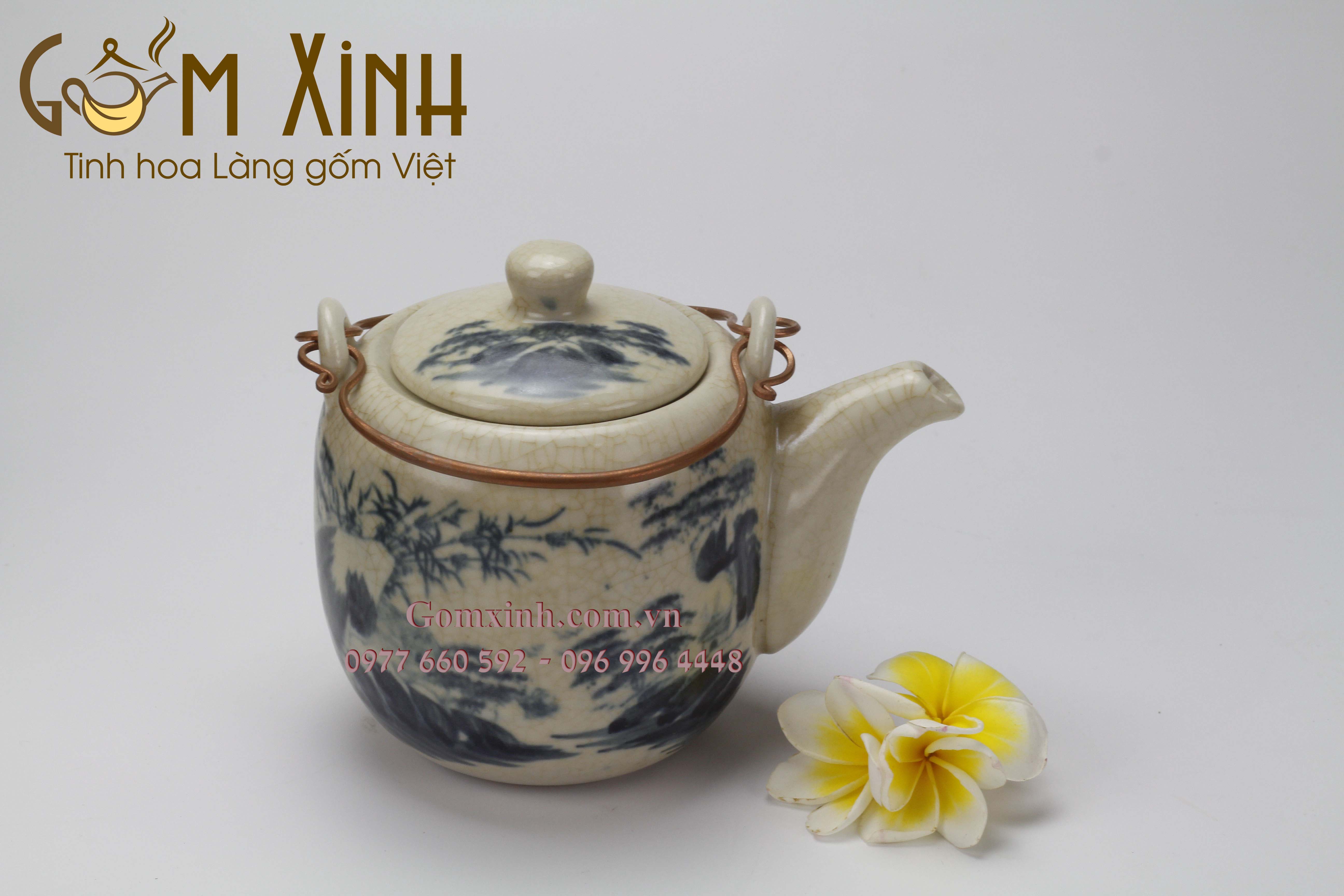 Bộ trà dáng Vại men rạn giả cổ kèm khay tre