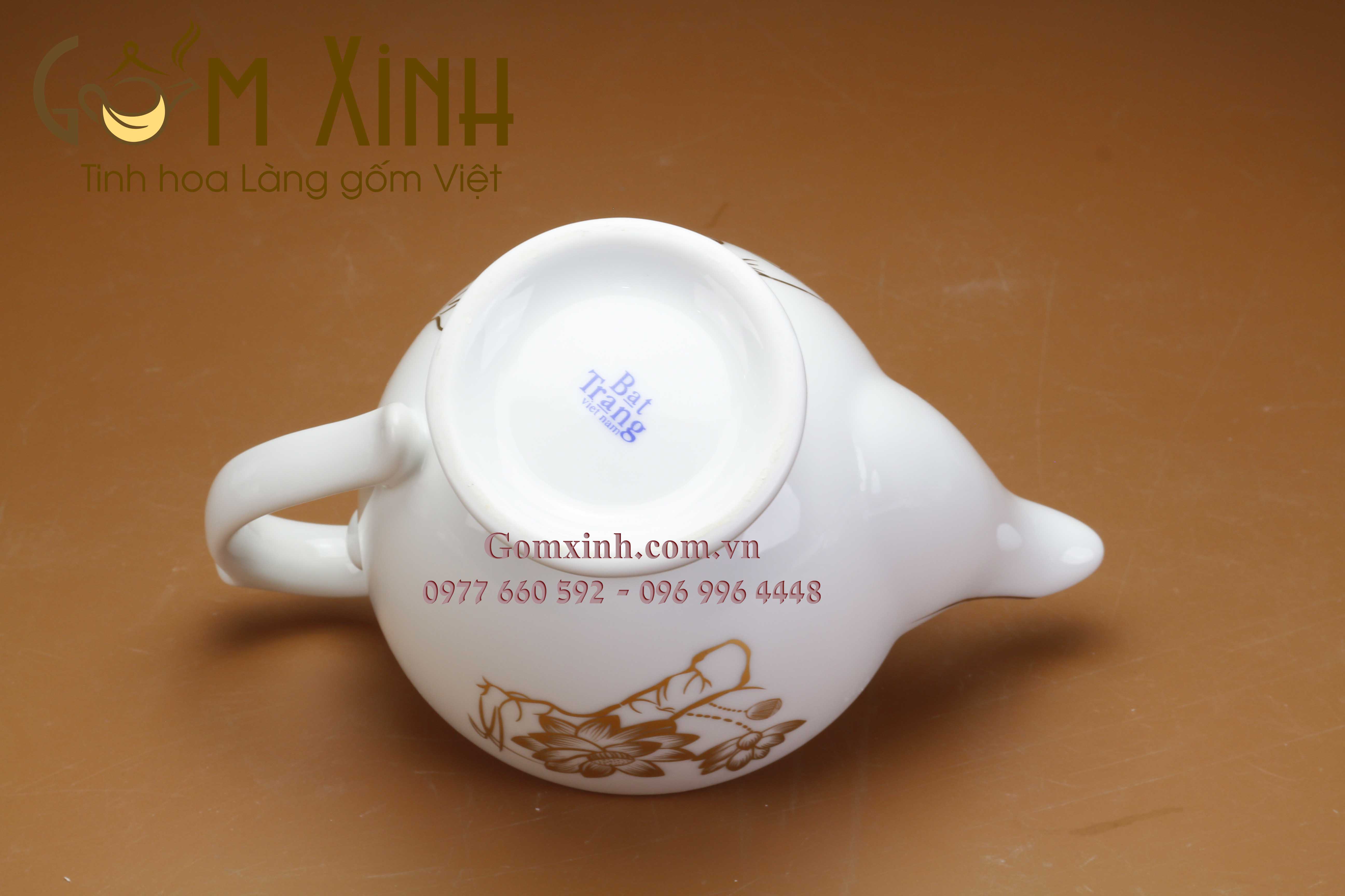 Bộ trà dáng Cúp hoa sen vàng kim cỡ lớn