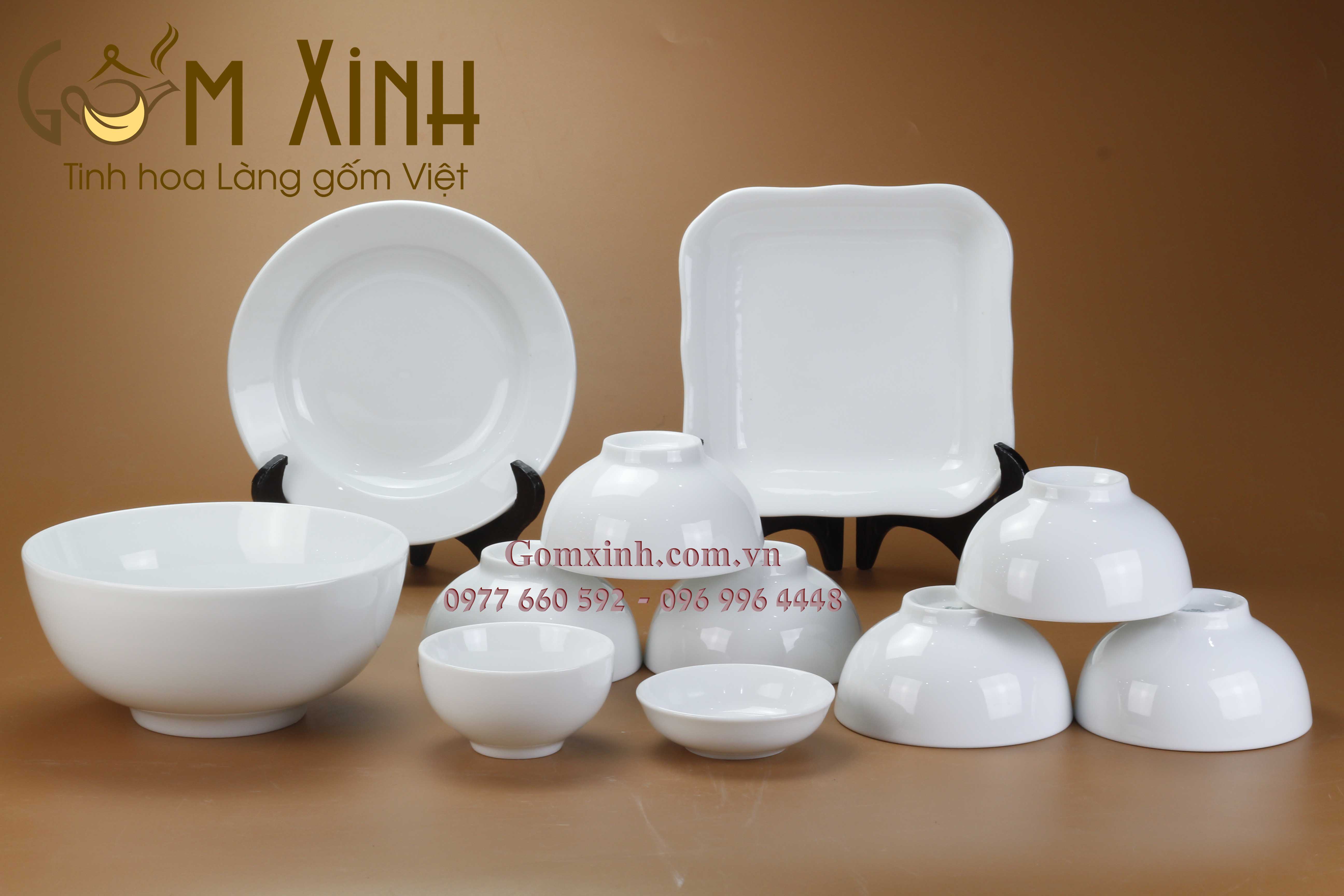 Bộ đồ ăn Bát Tràng men trắng trơn (set 3)