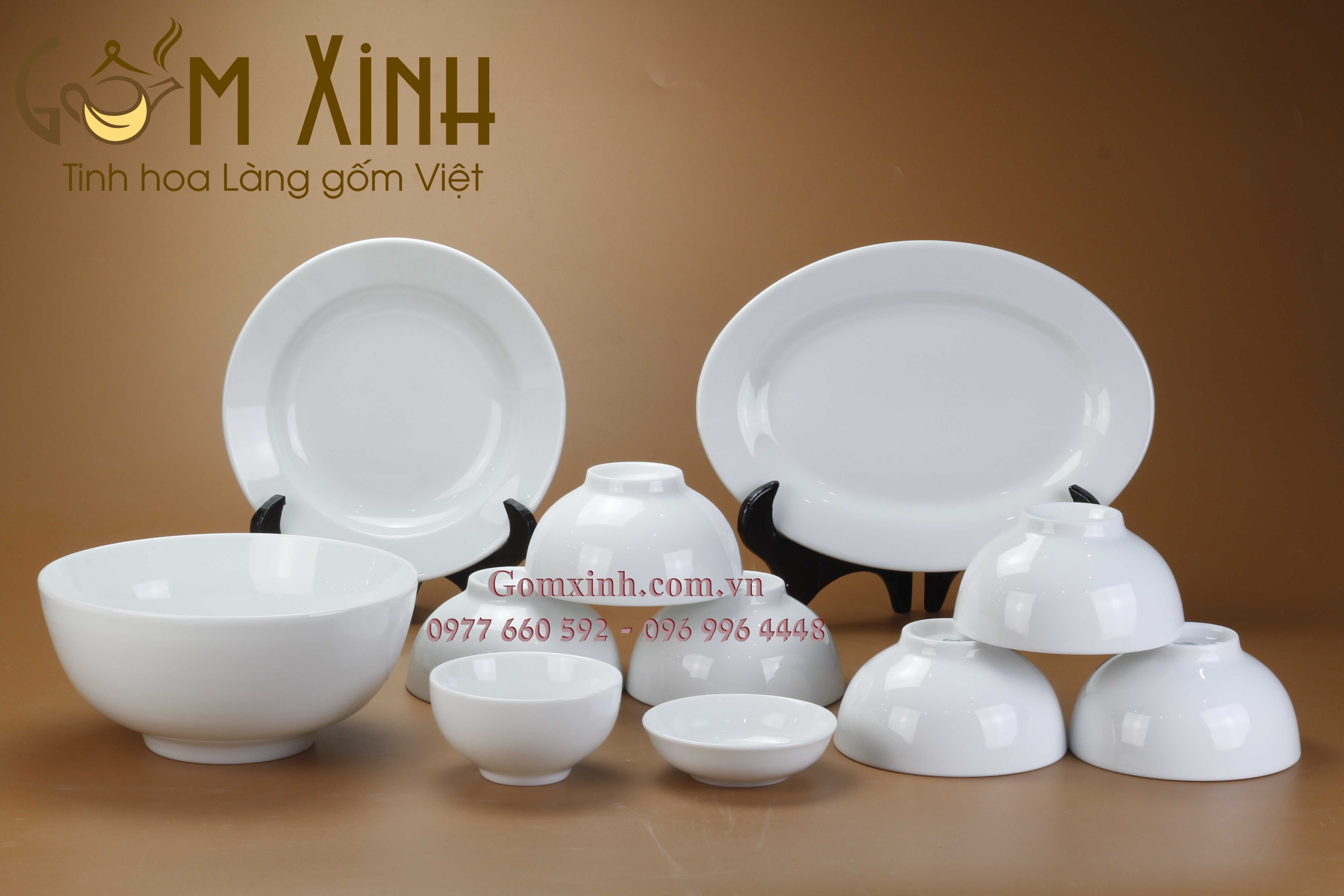 Bộ đồ ăn Bát Tràng men trắng trơn (set 4)