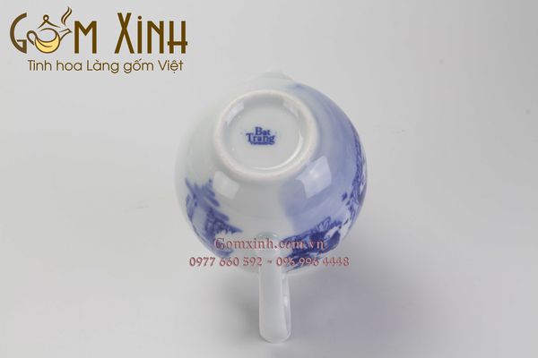Bộ trà men Lam Cổ dáng Hồng vàng kim & phụ kiện