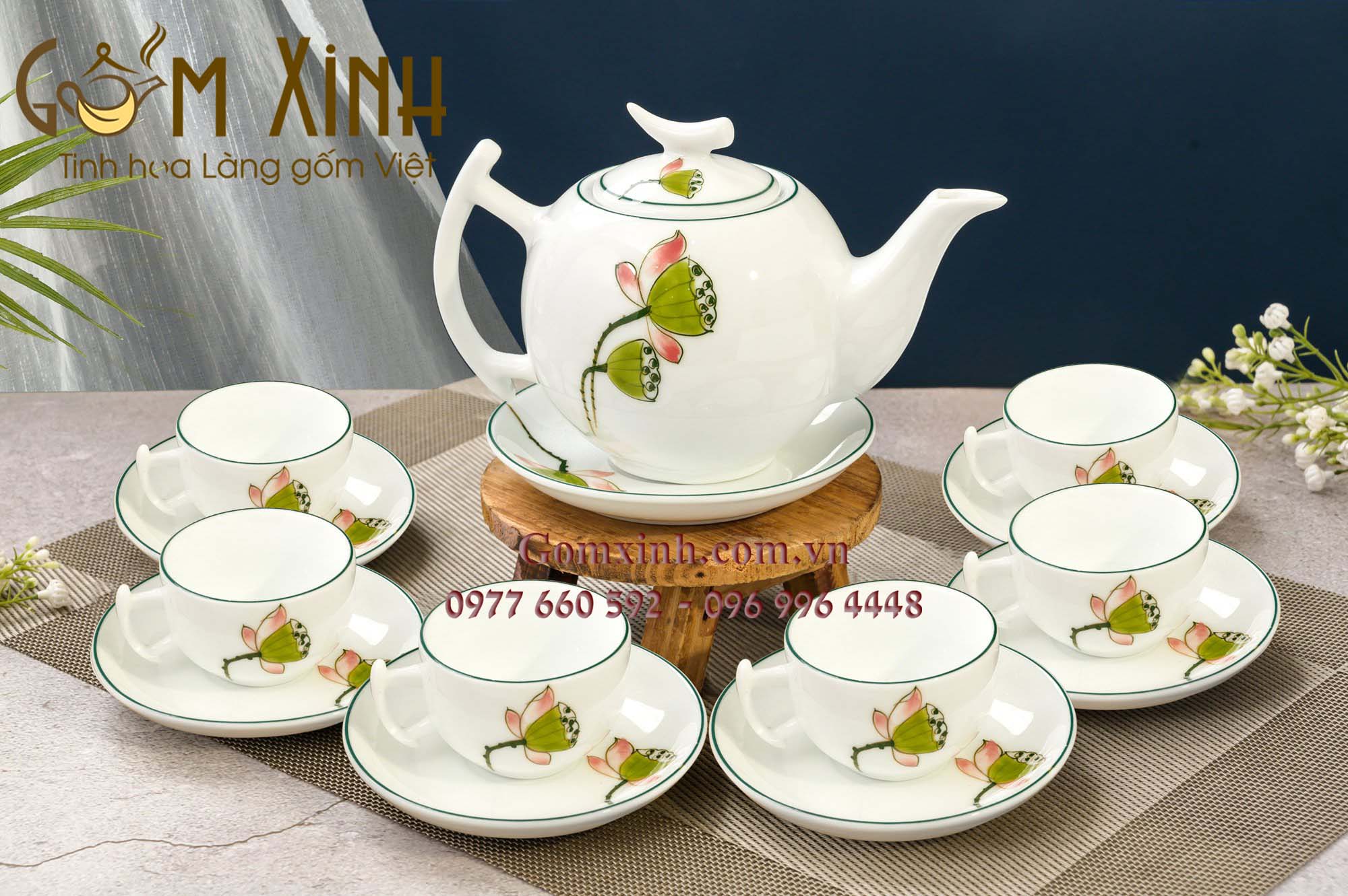 Bộ trà bưởi cành vẽ đài sen