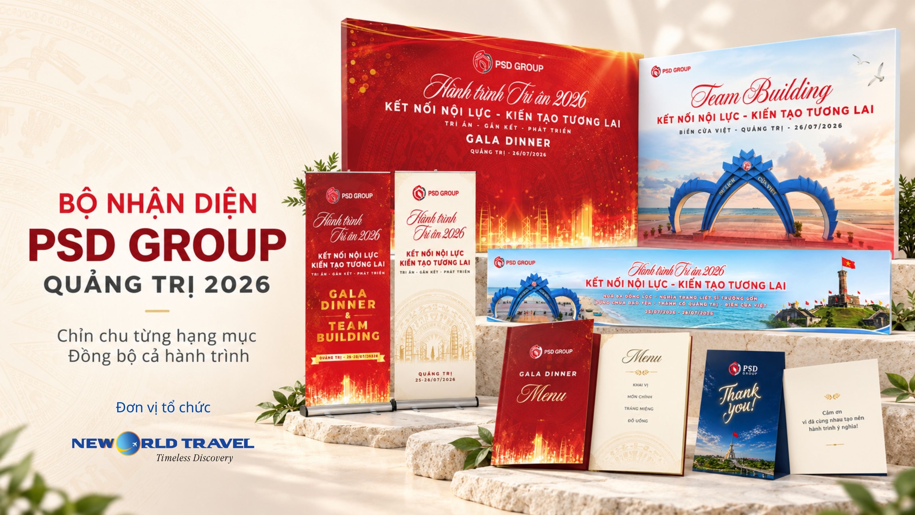 Bộ nhận diện tour đoàn PSD Group tại Quảng Trị 2026: Sự chuyên nghiệp trong từng hạng mục