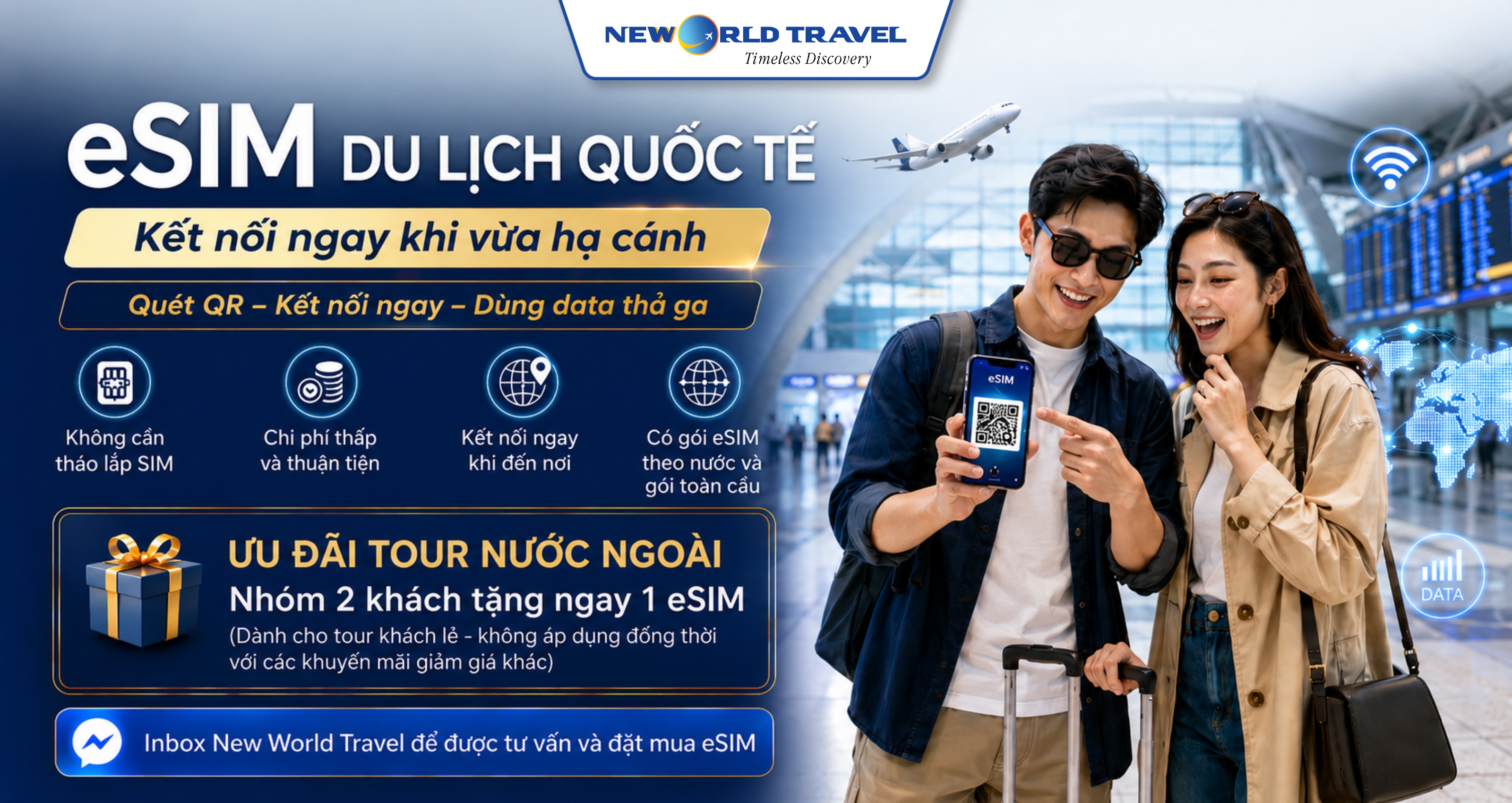 🌍 Đi nước ngoài 📱 Đừng để mất kết nối làm gián đoạn hành trình ✈️