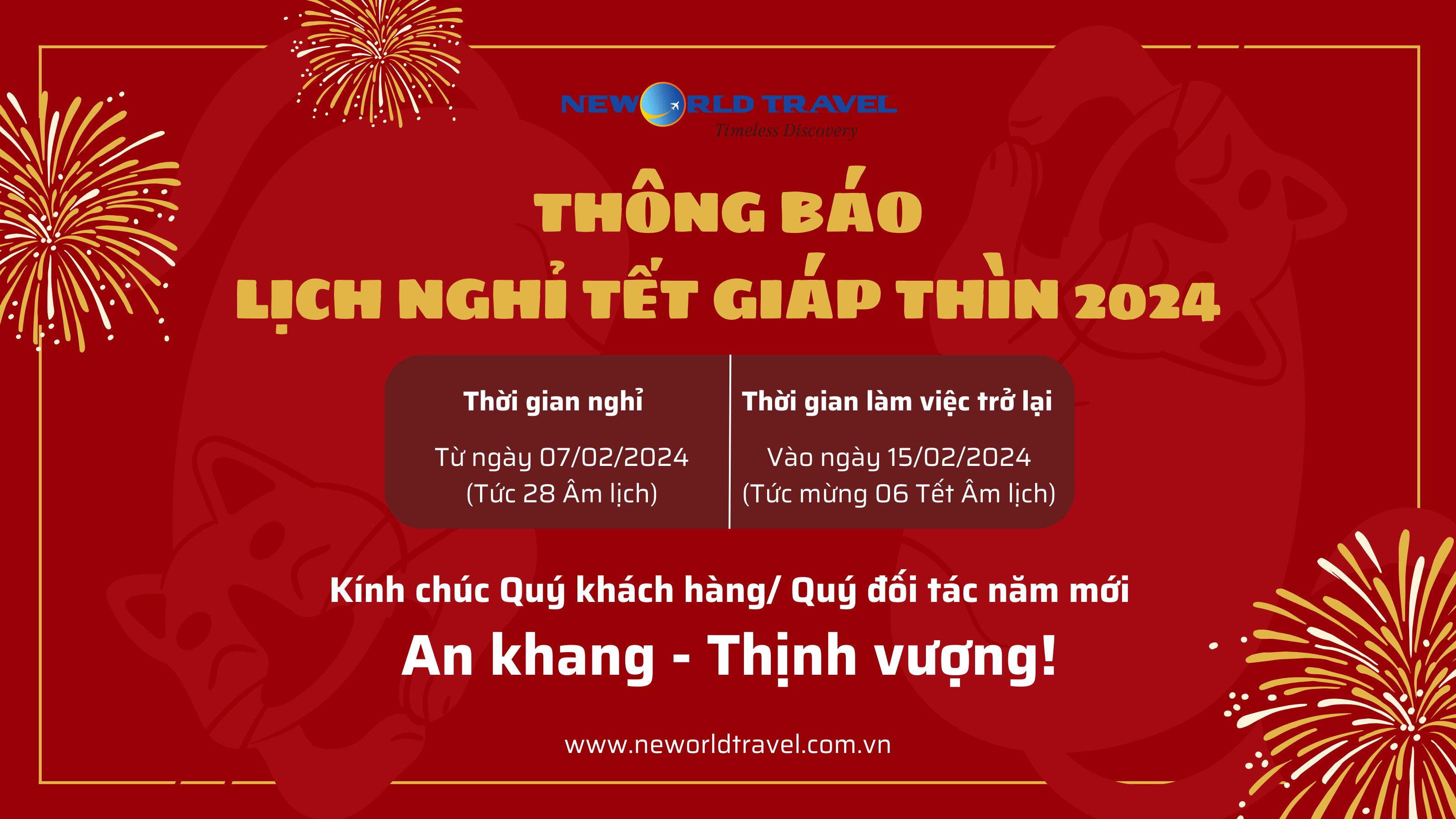 THÔNG BÁO LỊCH NGHỈ TẾT GIÁP THÌN 2024 🐉