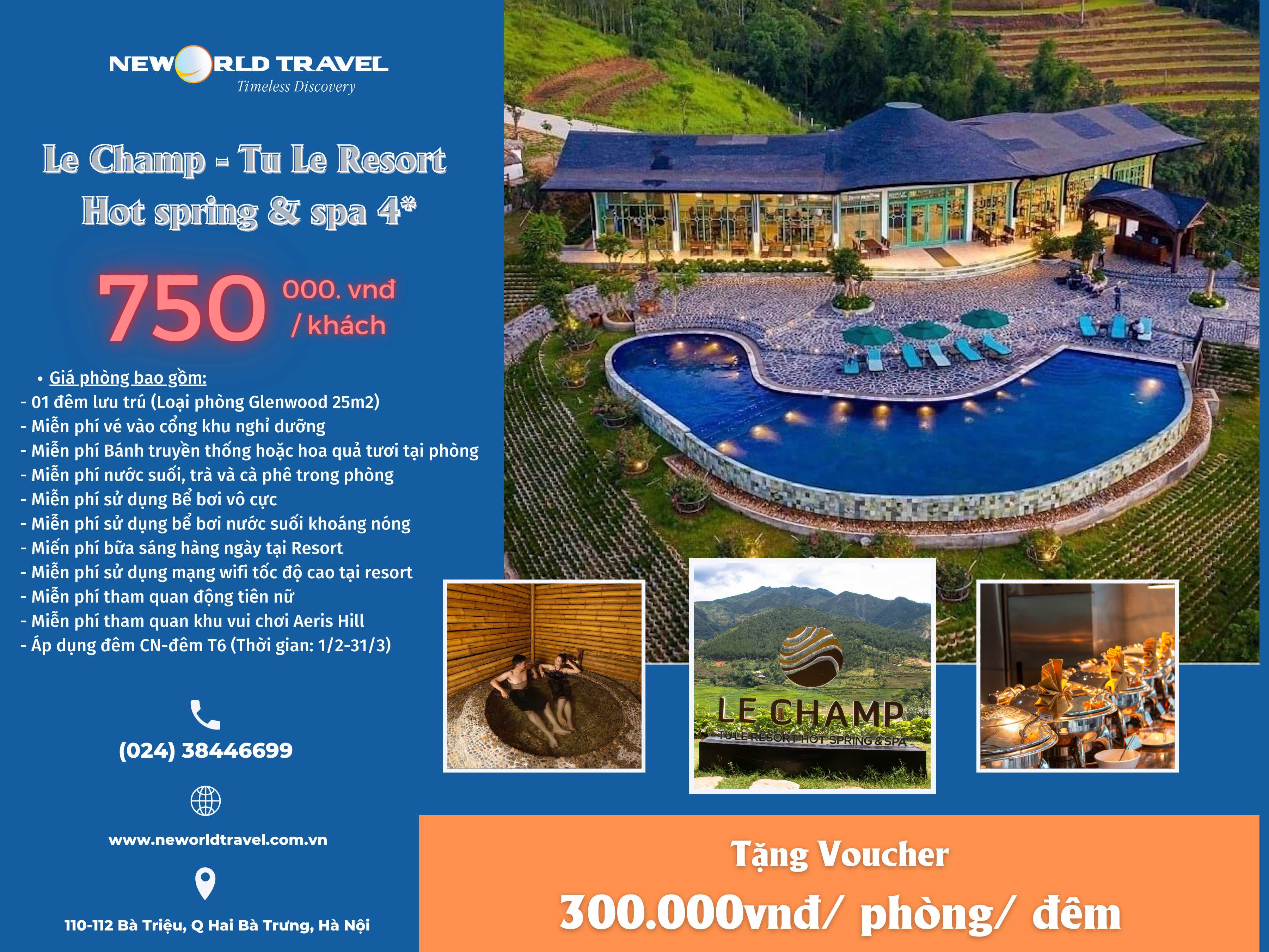 Le Champ 💏 Tu Le Resort Hot spring & spa 4* 💙 Giá chỉ: 750.000vnđ/ khách 💙 Tặng Voucher 300.000vnđ/ phòng/ đêm