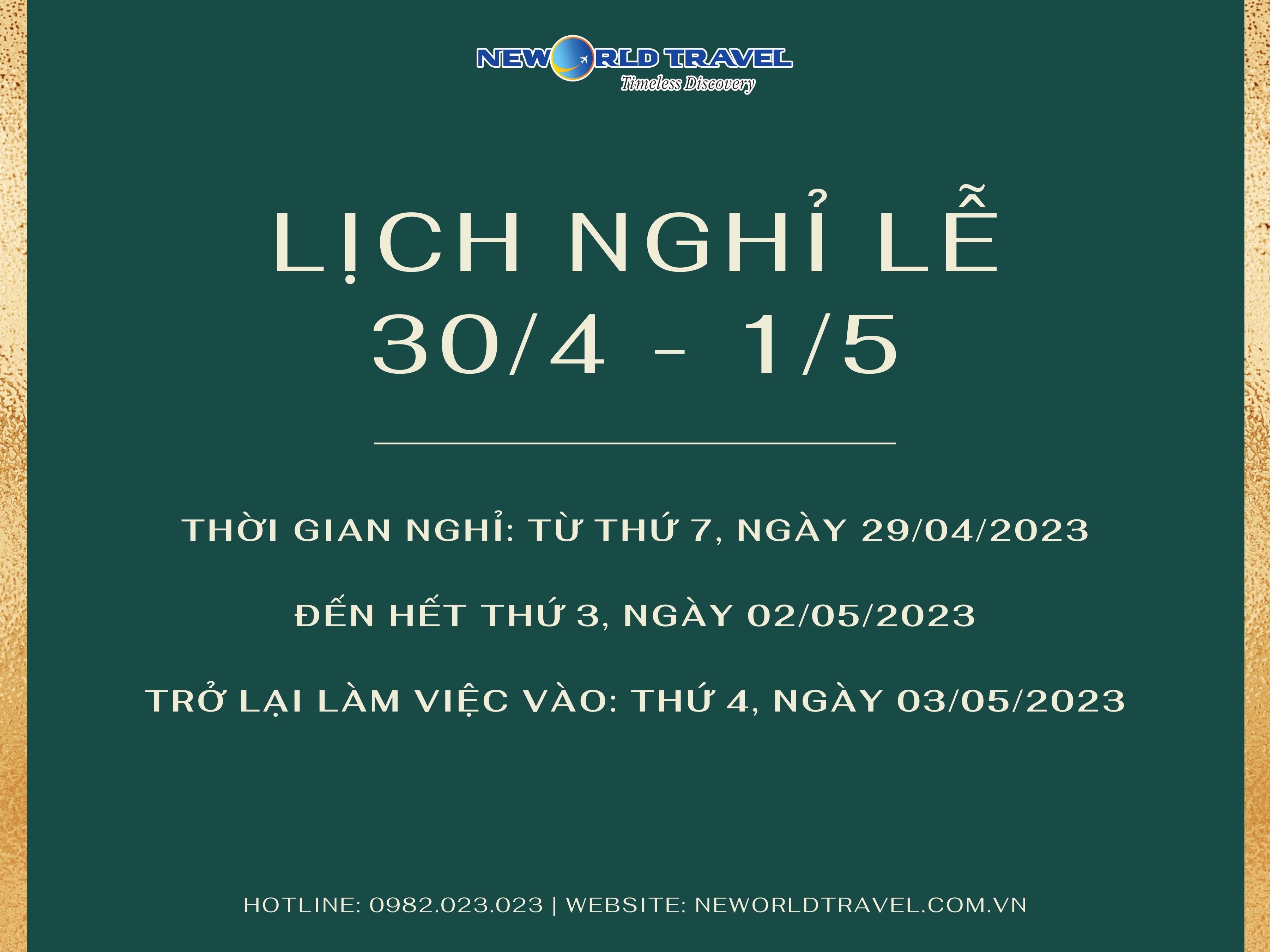 Lịch nghỉ lễ Giỗ Tổ Hùng Vương, mừng ngày Giải phóng miền Nam 30/04 và Quốc tế Lao động 01/05/2023